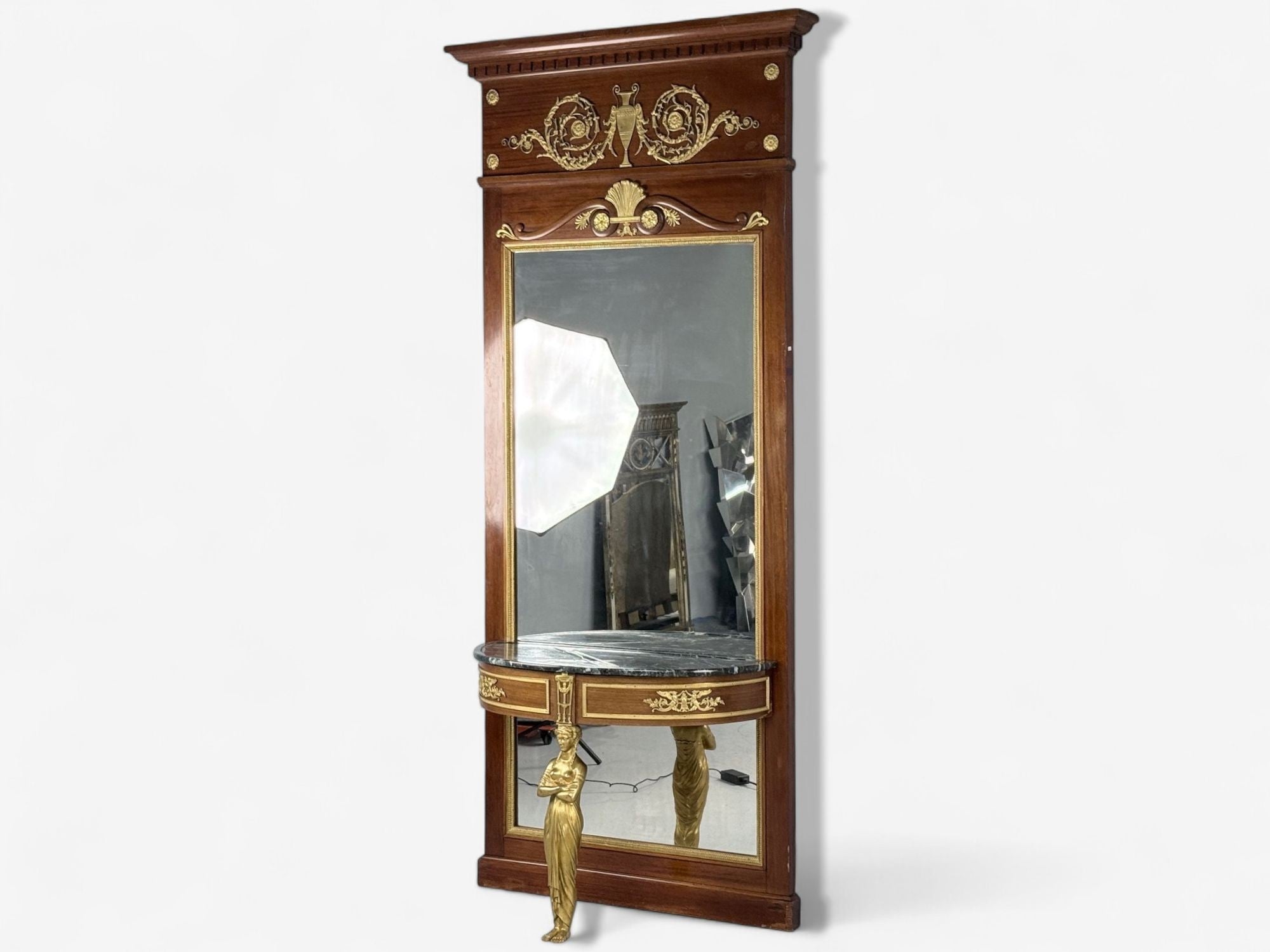 Empire Revival, Mahogany, Bronze, Monumental Mirror and Console, France, 19th c.