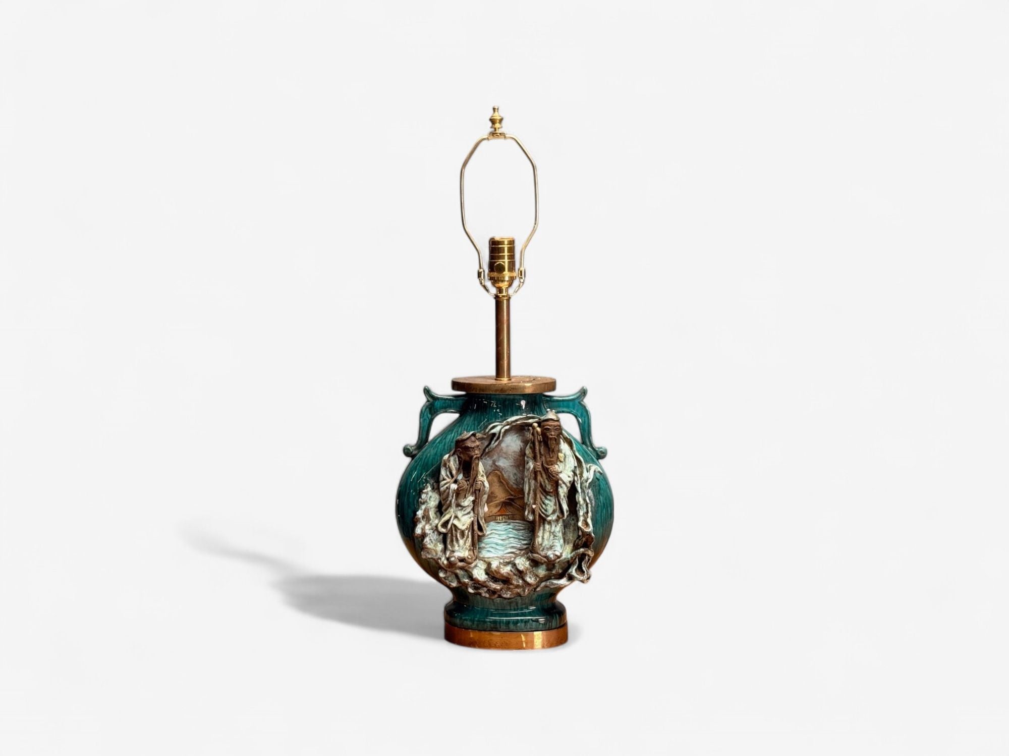 Marcello Fantoni, Green Ceramic, Chinese Table Lamps, Italy, 1940s