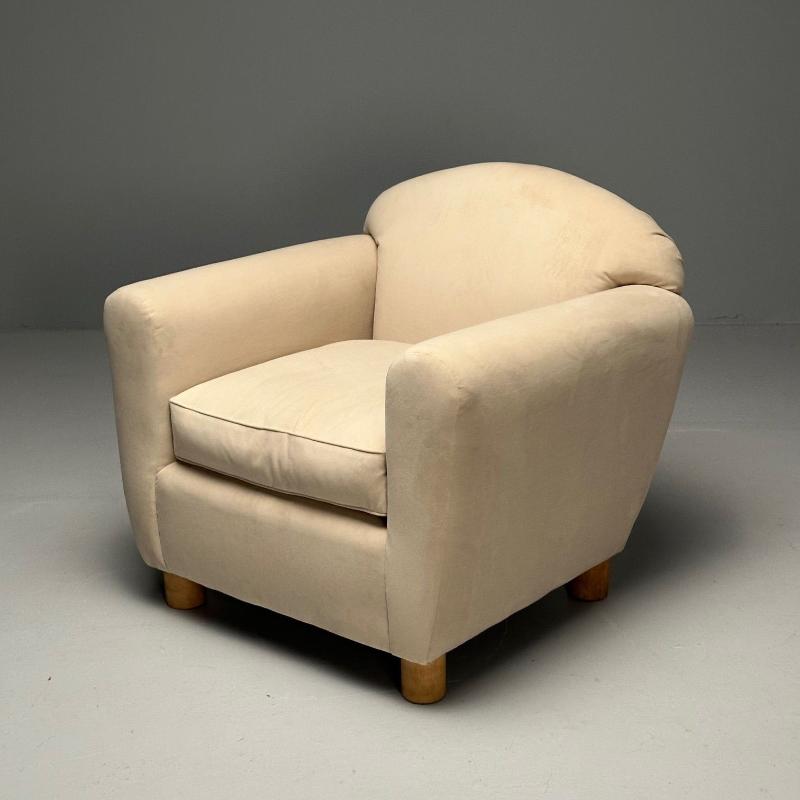Jean Royere Style, French Art Deco, Oversized Lounge Chairs, Tan Velvet
