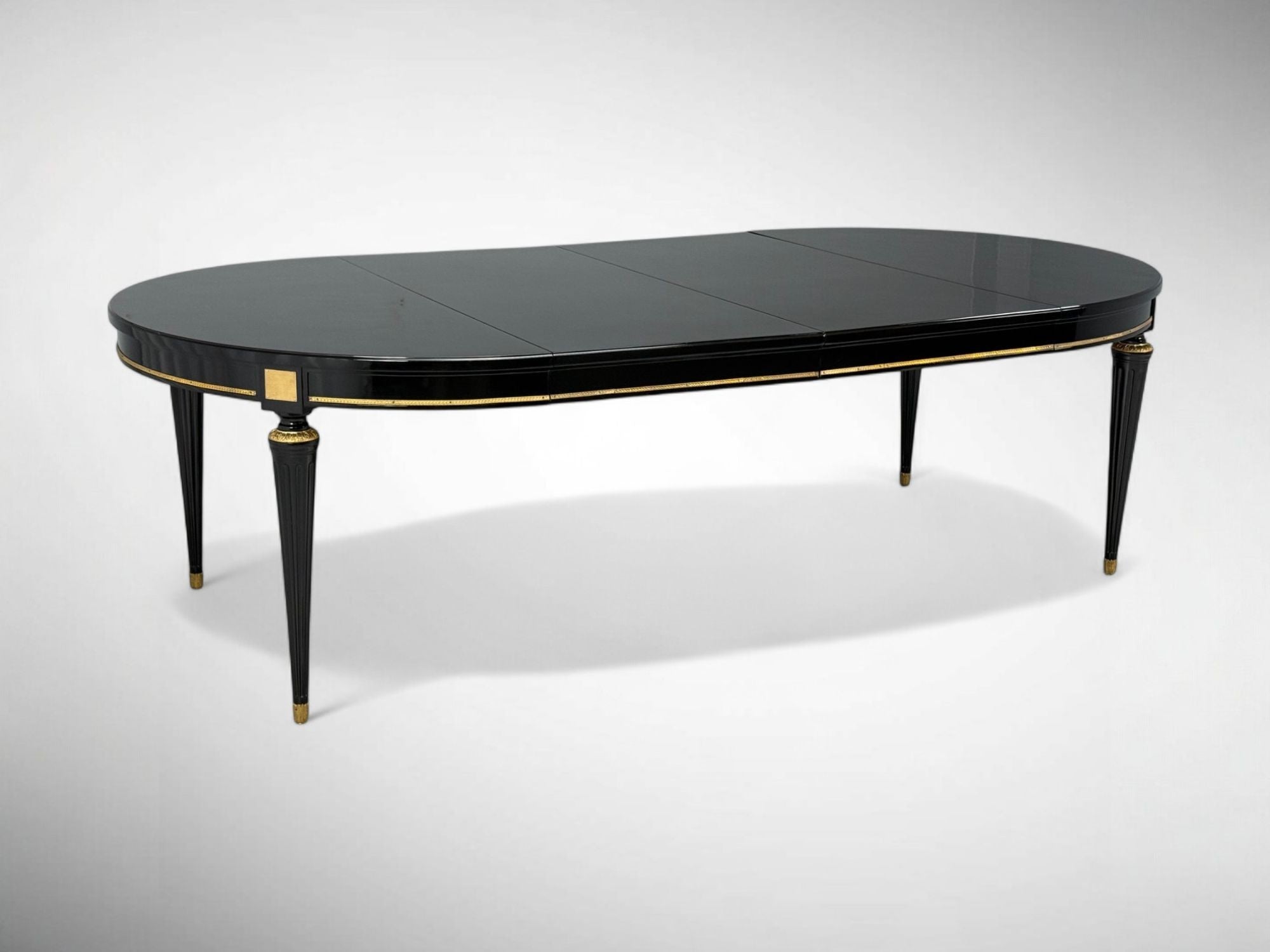Hollywood Regency, Black Lacquer, Bronze, Ebonized Dining Table, France, 1940s
