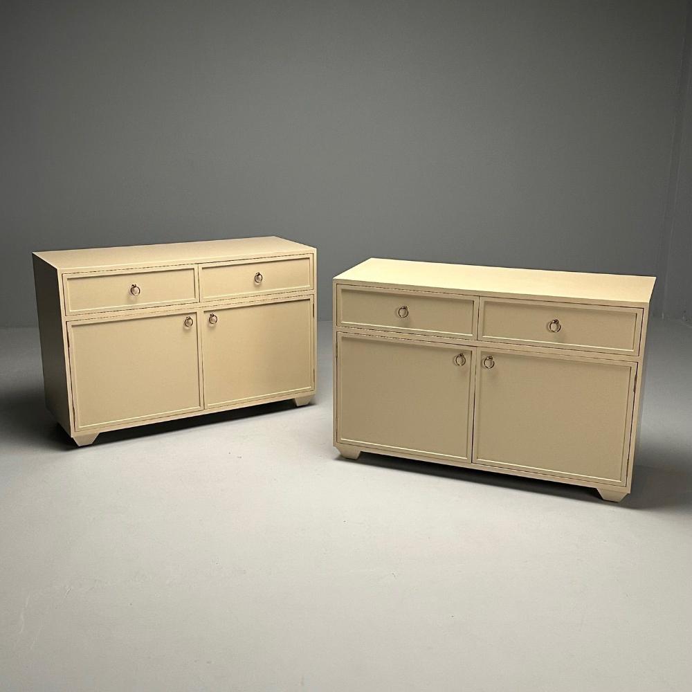 EJ Victor, Modern, 'Jackie Buffet' Cabinets, Off White Lacquer, Brass, 2000s