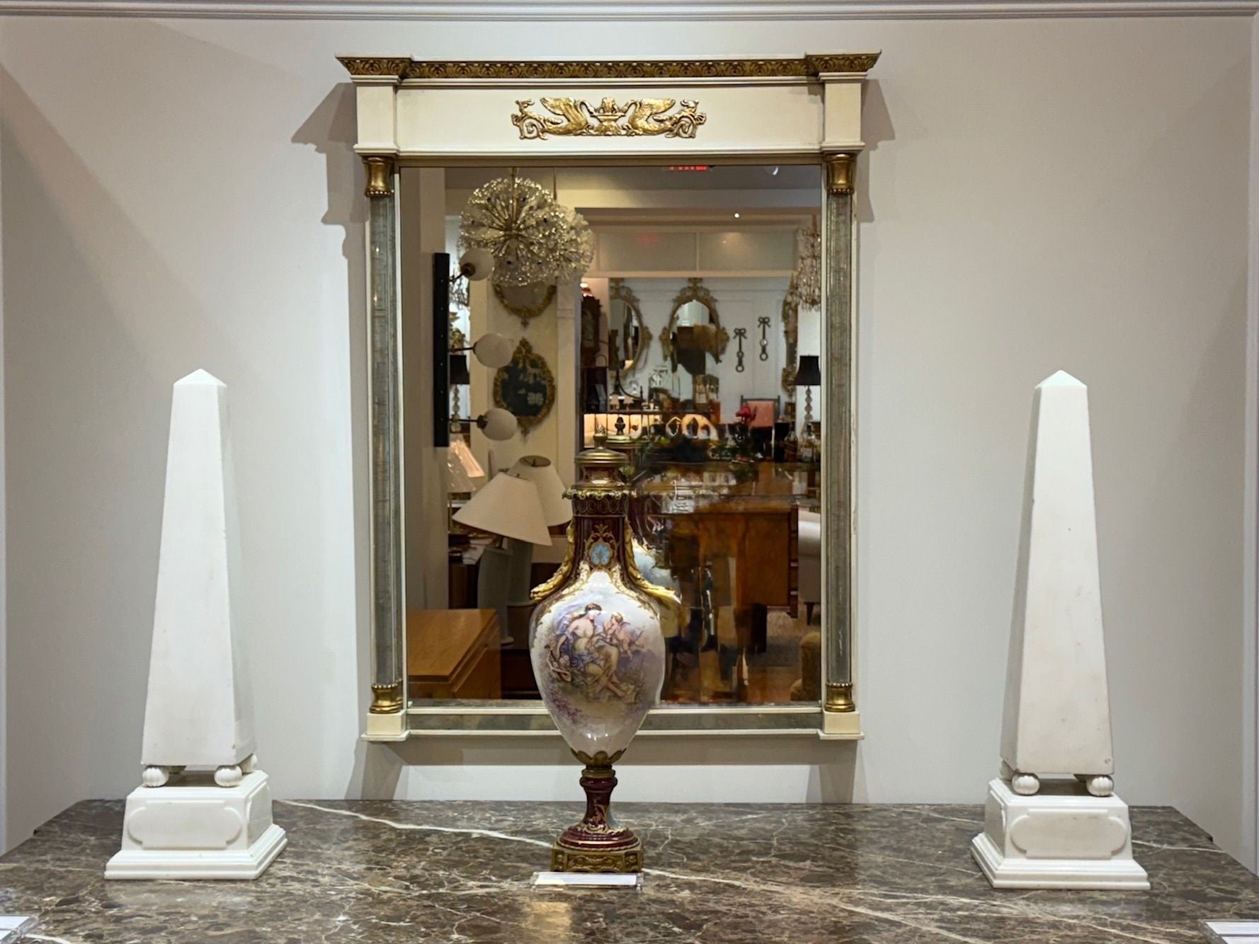 Neoclassical, White Marble, Obelisks on Pedestals, France, 1920s