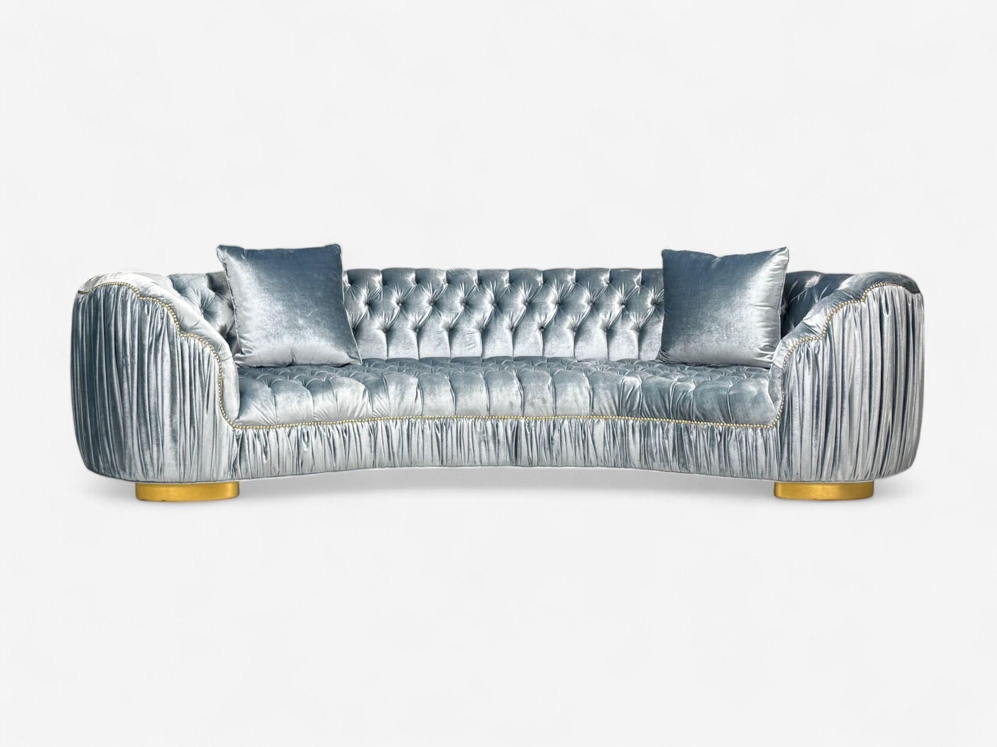 Emma Curved Sofas by Haute House for Neiman Marcus, Baby Blue Velvet