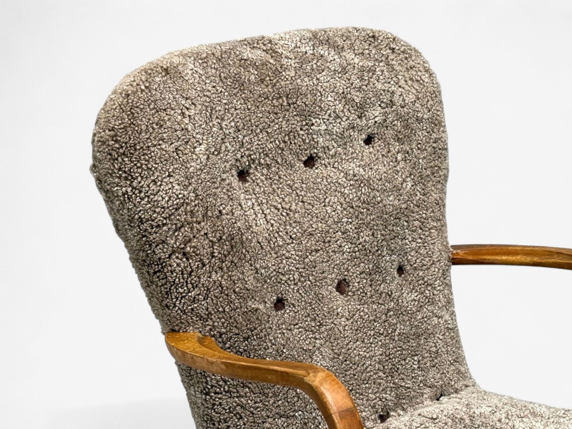 Philip Arctander Style, Shearling, Beech, Lounge Chair, Denmark, 1960s