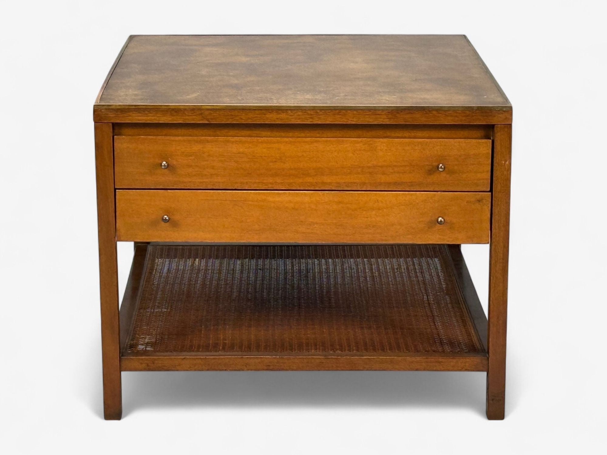 Paul McCobb, Leather, Cane, Brass, Side Table, USA, 1950s