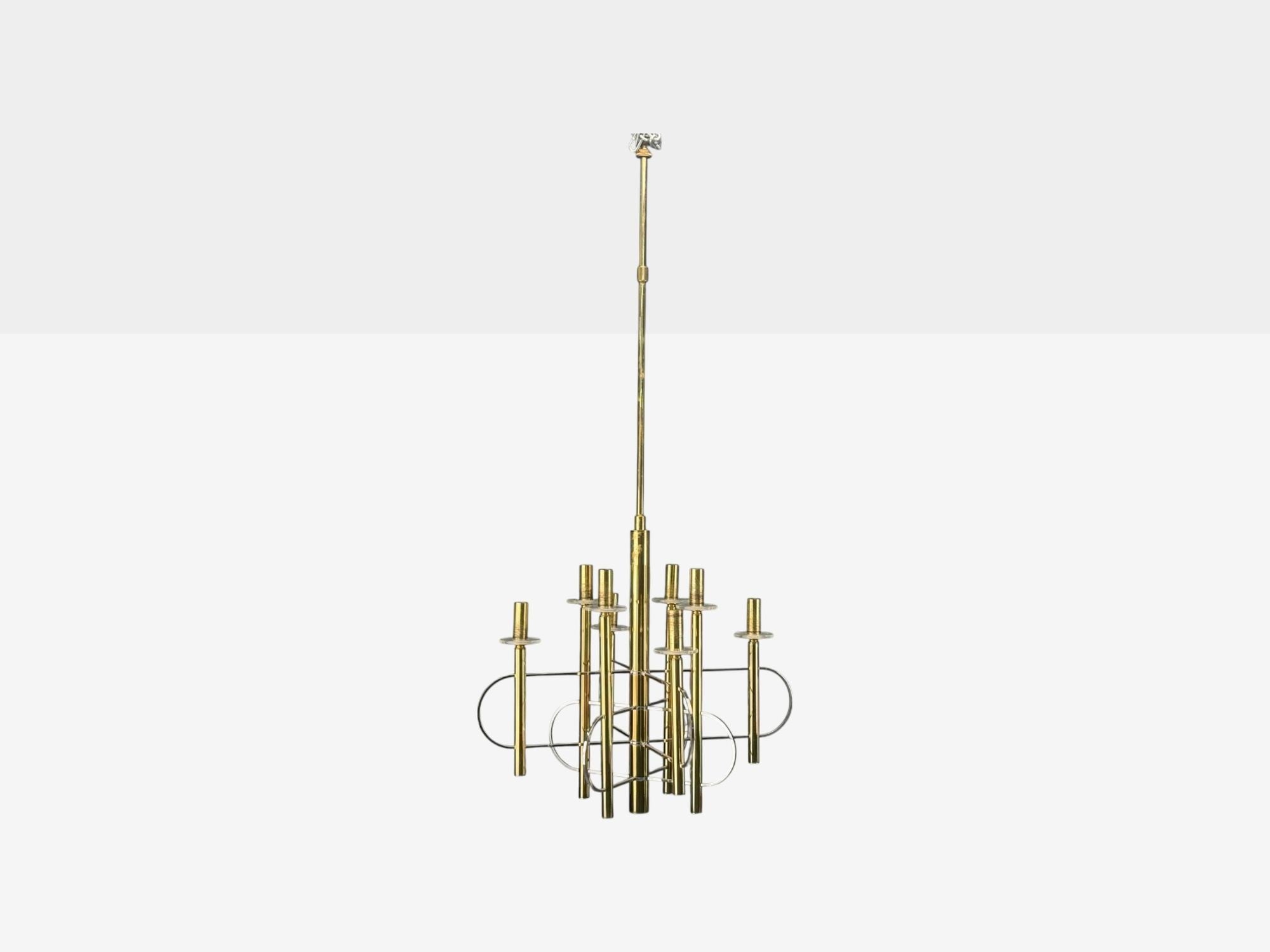 Gaetano Sciolari, Brass, Metal, Glass, Pendant Lights, Italy, 1970s