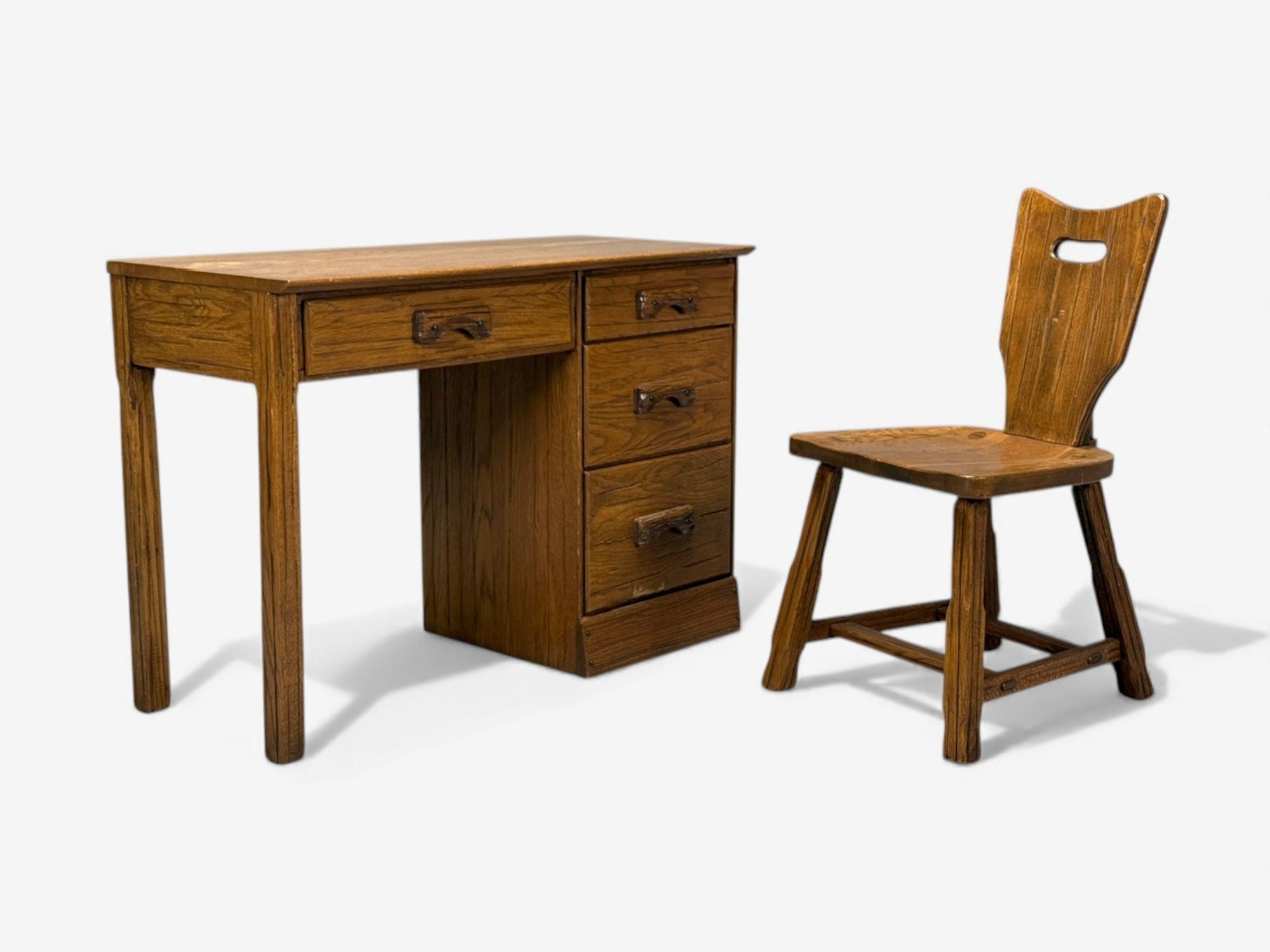A. Brandt Ranch Oak, Oak, Writing Desk and Chair, USA, 1950s