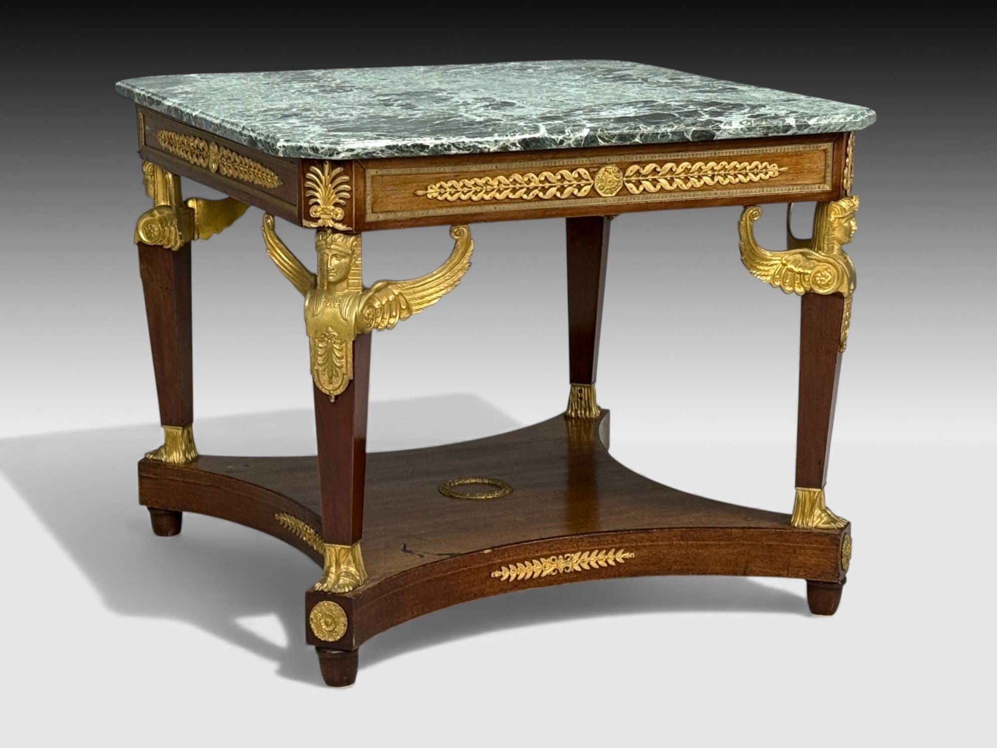 French Empire Revival, Center Table, Bronze, Mahogany, Marble, France, 19th c.