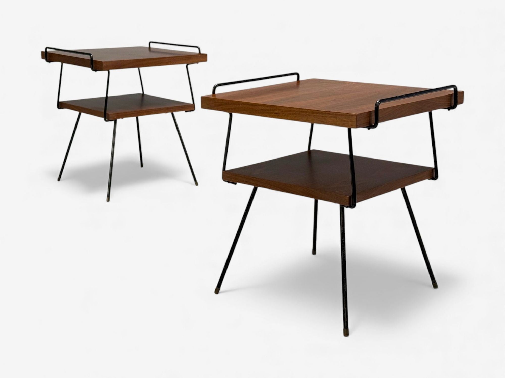Tony Paul Style, Lacquered Iron, Walnut, Side Tables, USA, 1960s