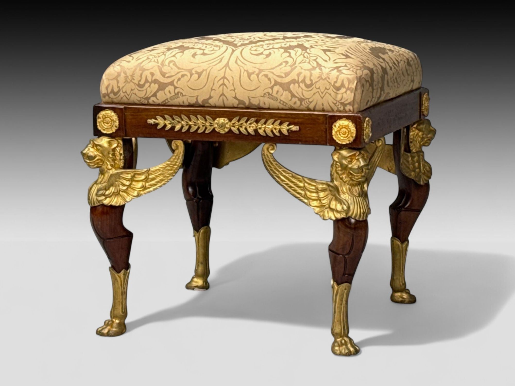 French Empire Revival, Bronze, Mahogany, Fabric, Footstool, France, 19th c.
