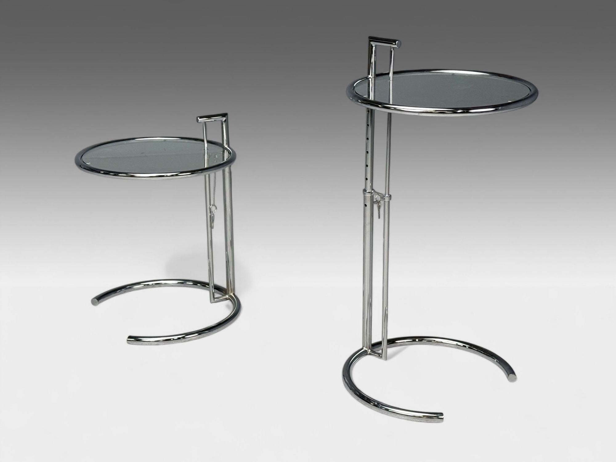 Eileen Gray, Chrome, Glass, Adjustable Side Tables, Italy, 1970s