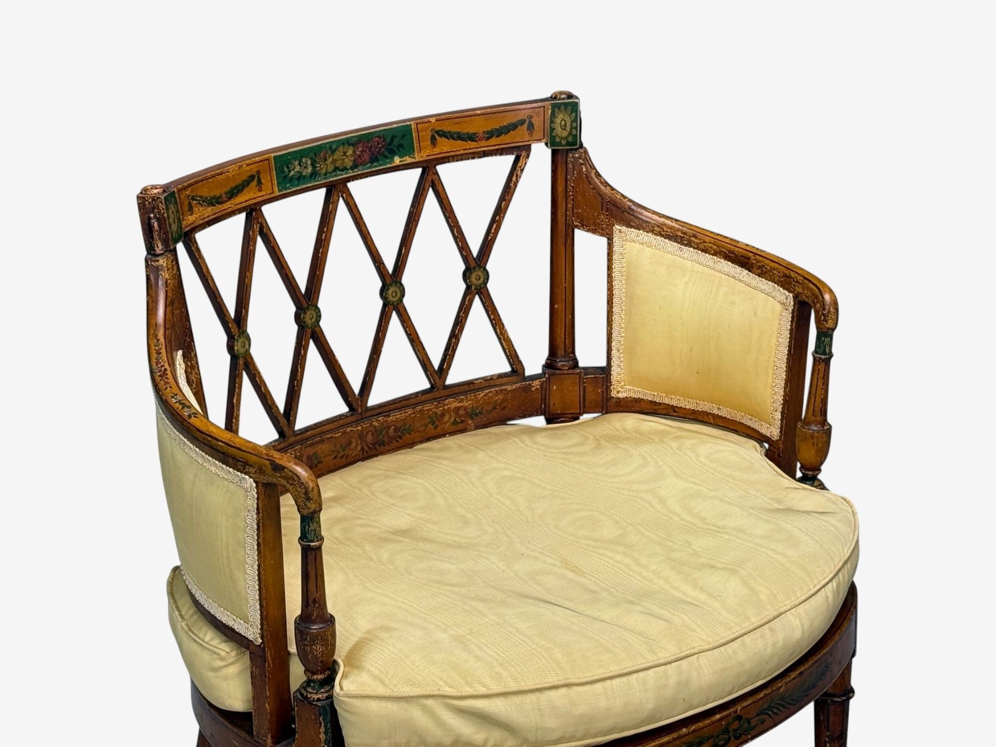 Adams Style, Chair and Ottoman, Painted Wood, Fabric, USA, 1930s