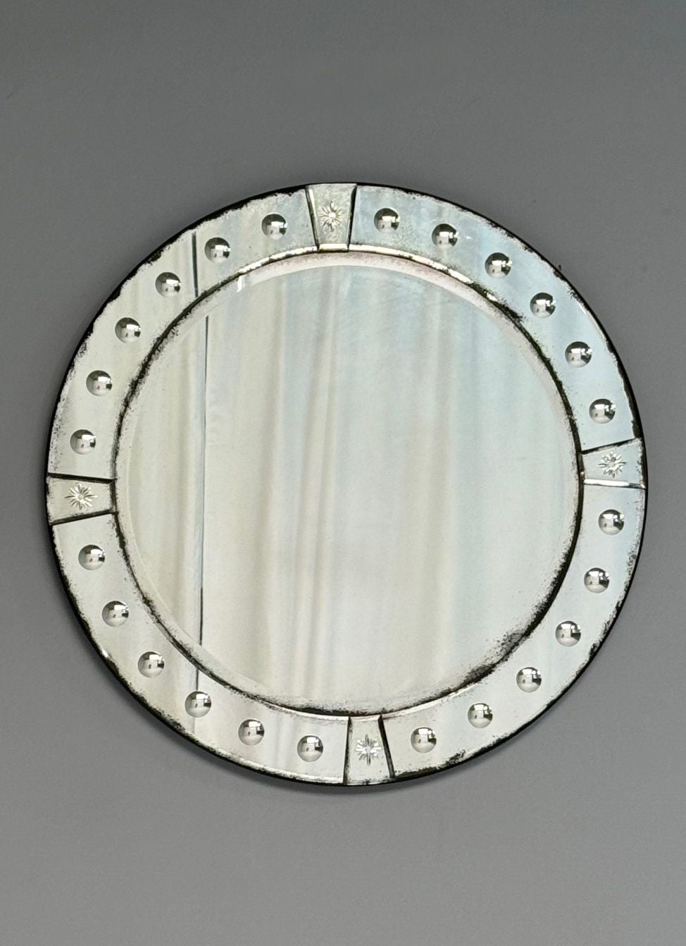 Art Deco Style, Venetian Circular Wall Mirrors, Antiqued Beveled Glass, 21st C.