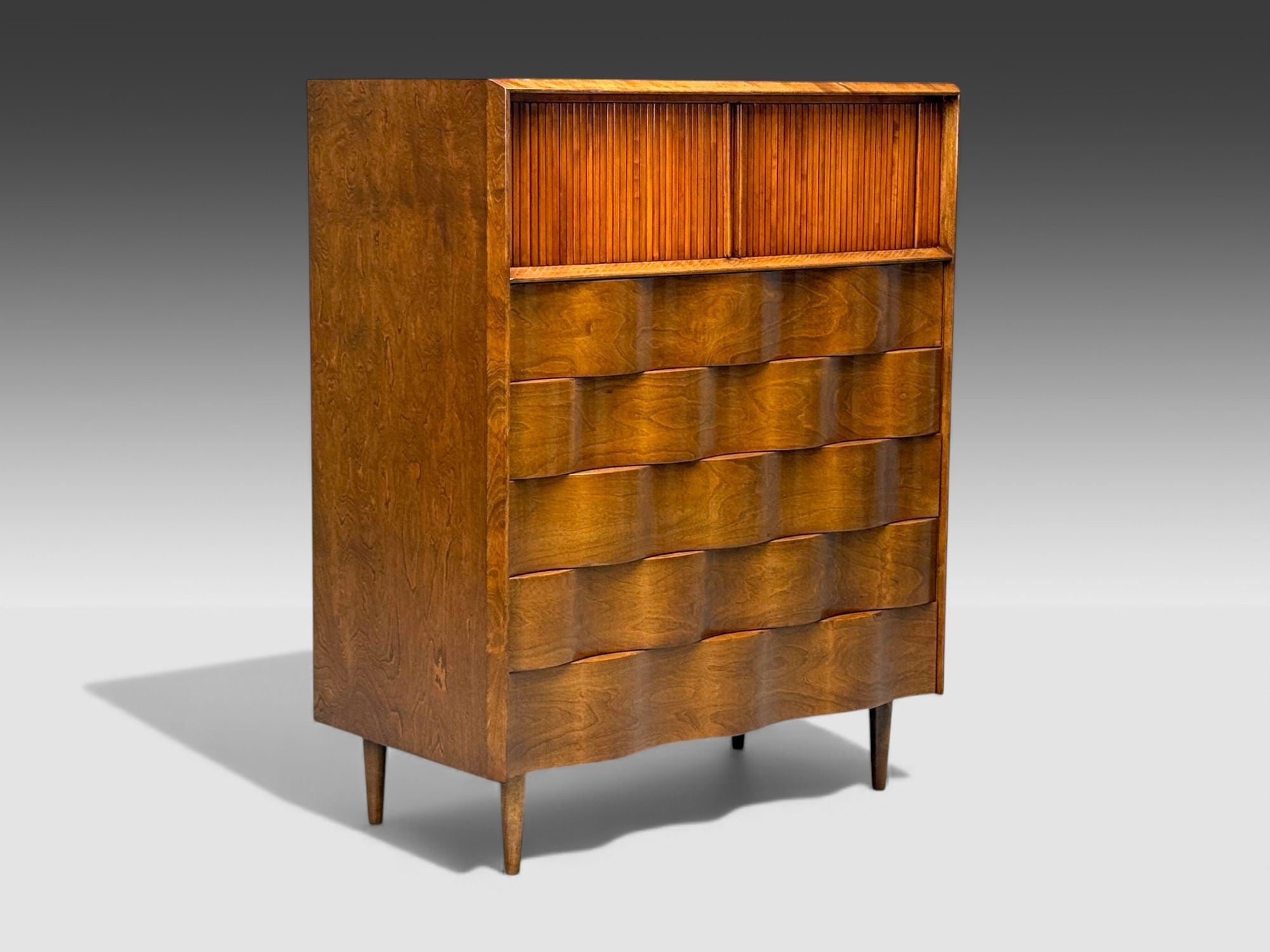 Edmund J Spence, Swedish Modern, Maple, Wave Highboy, Sweden, 1950s