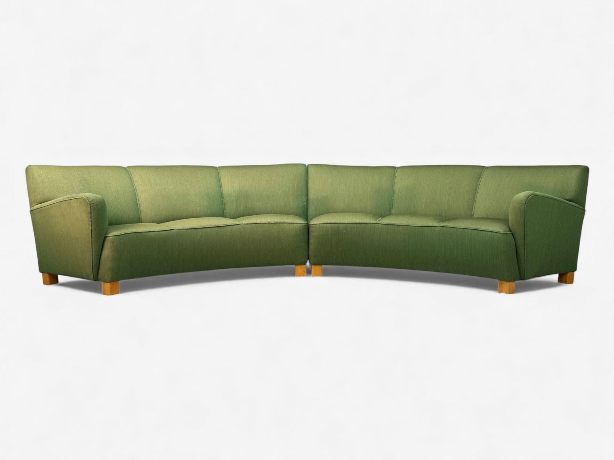 Danish Cabinetmaker, Fabric, Wood, Monumental Banana Sofa, Denmark, 1960s