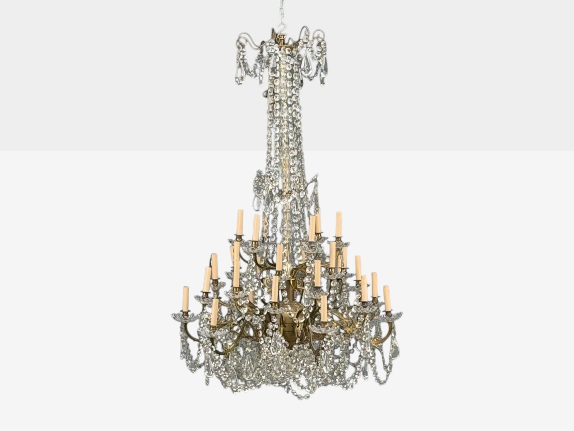 19th Century Thirty-Light Crystal and Brass Column Form Chandelier, Baccarat