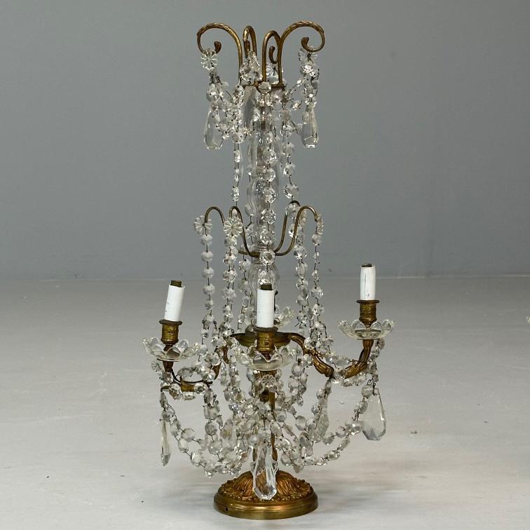 Louis XVI Style, Candelabras, Gilt Bronze, Crystal, France, 1930s