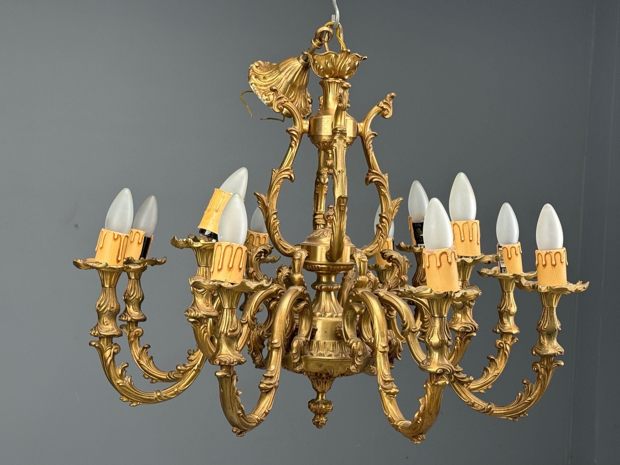 Baroque, Scroll Form Chandelier, Dore Bronze, France, 19th/20th Century