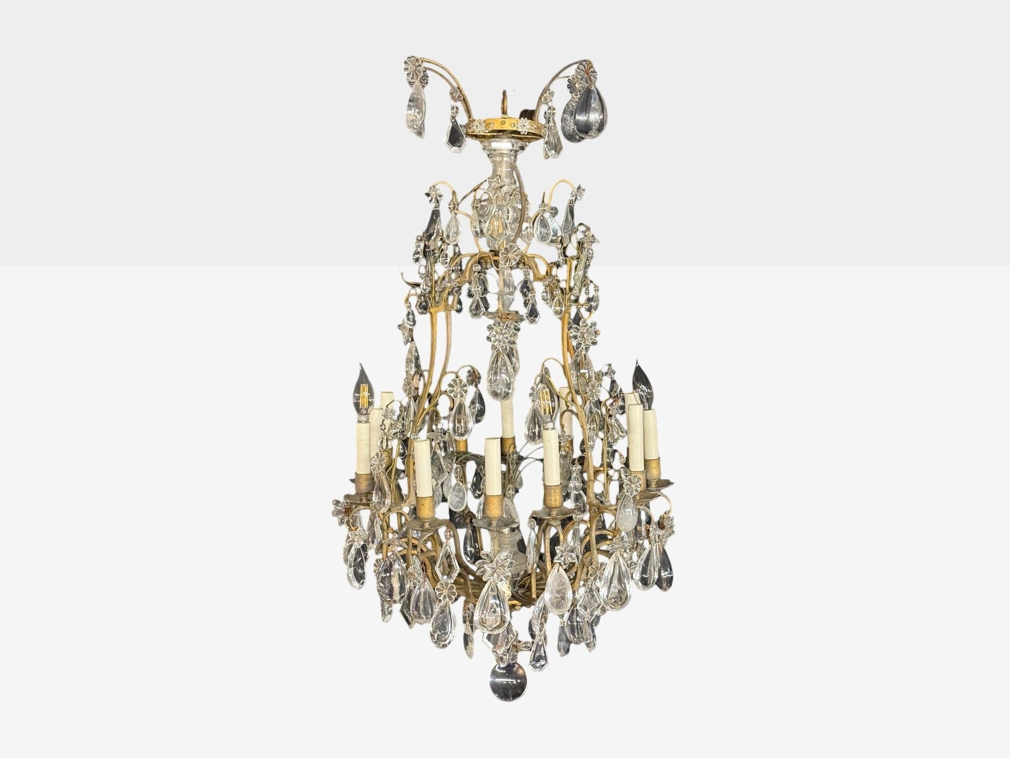 Louis XVI Style, Bronze, Rock Crystal, 12 Light Chandelier, France, 19th c.