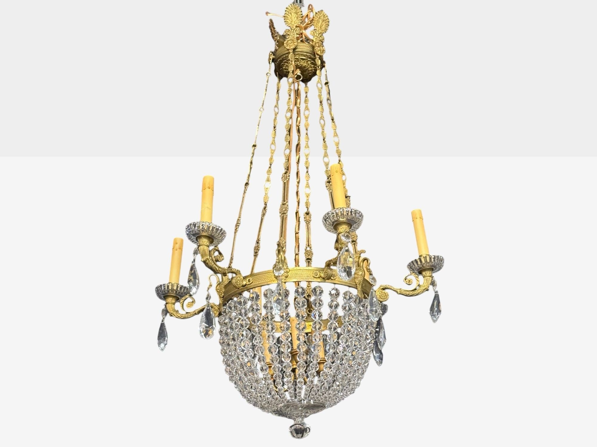 Neoclassical, Bronze, Crystal, Nine Light Chandelier, France, 19th c.