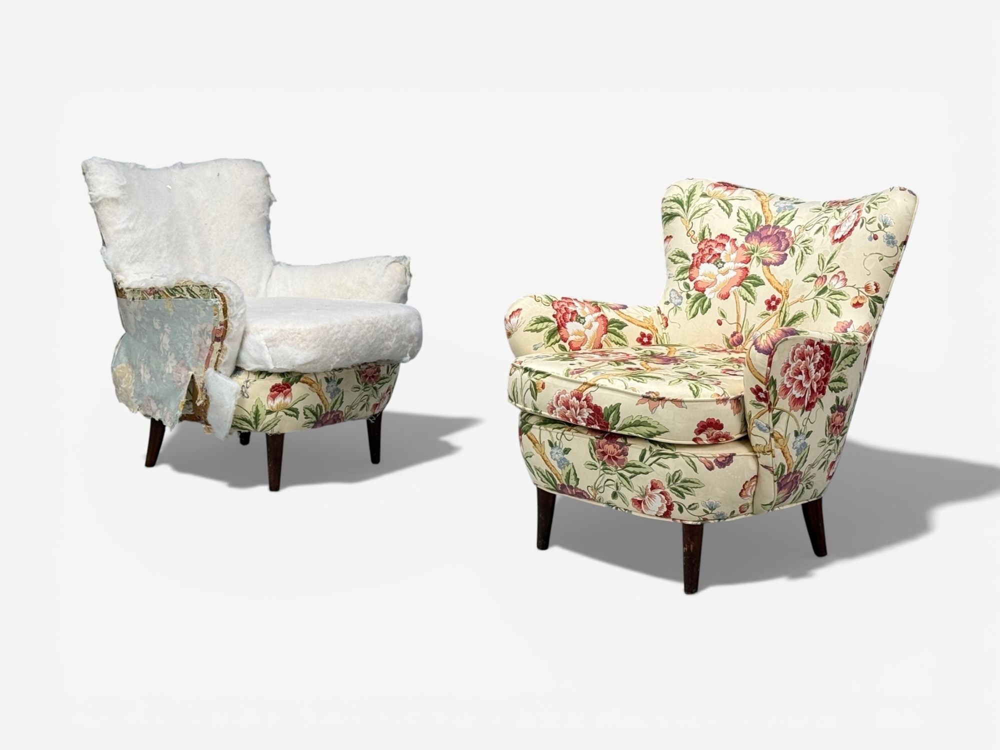 Ernst Schwadron Style, Mahogany, Fabric, Organic Lounge Chairs, USA, 1960s