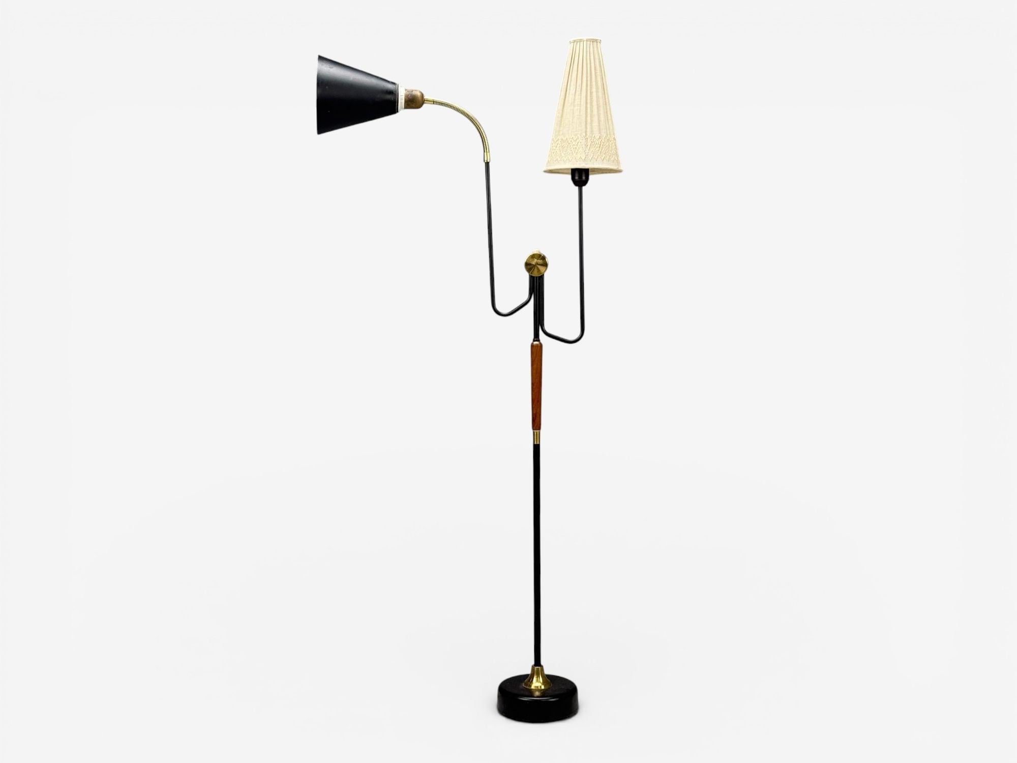 Möllers Armatur Eskilstuna, Floor Lamp, Lacquered Metal, Teak, Sweden, 1950s