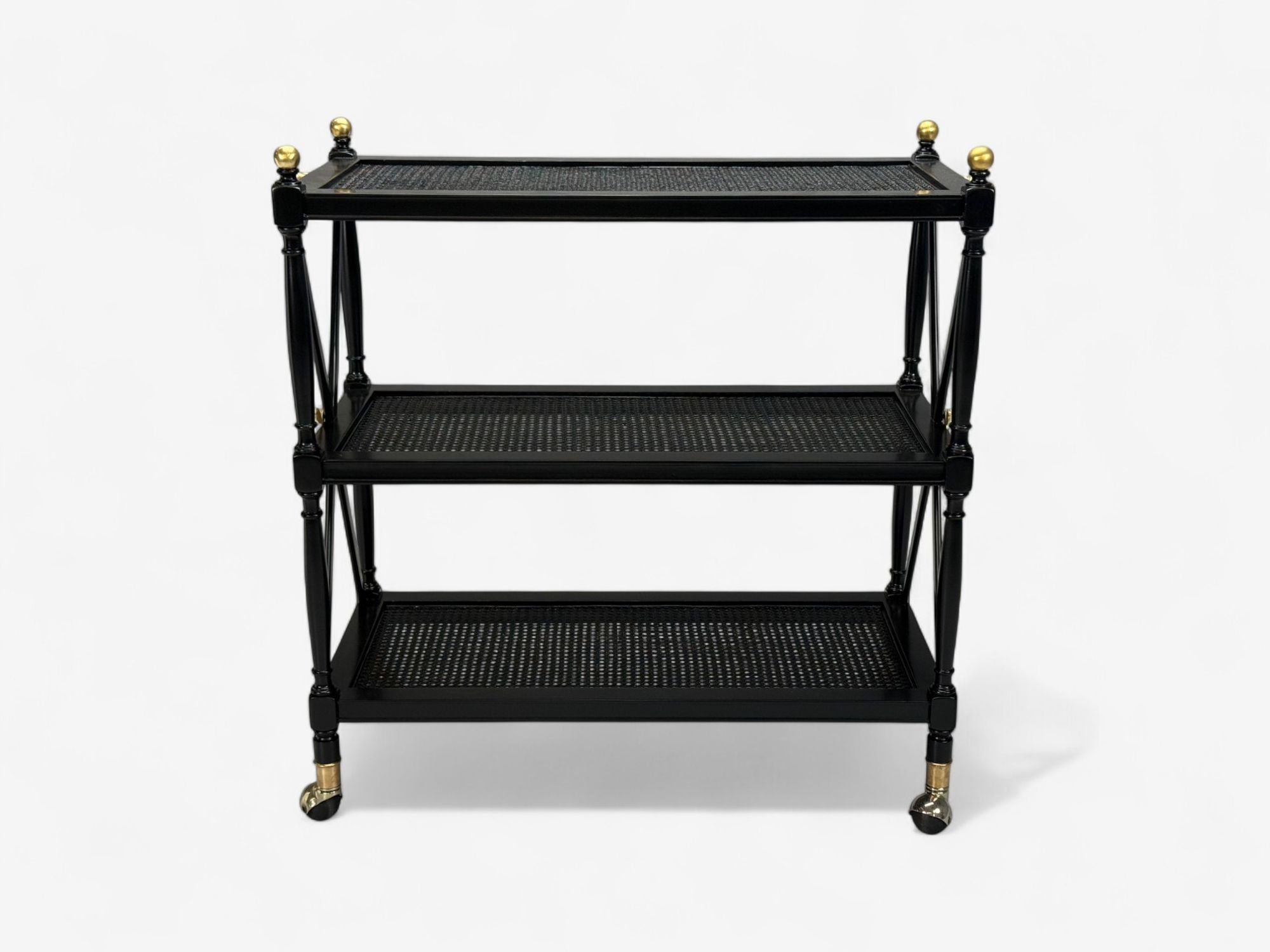 Federal Style, Painted Wood, Cane, Ebonized Bar Cart, USA, 1970s