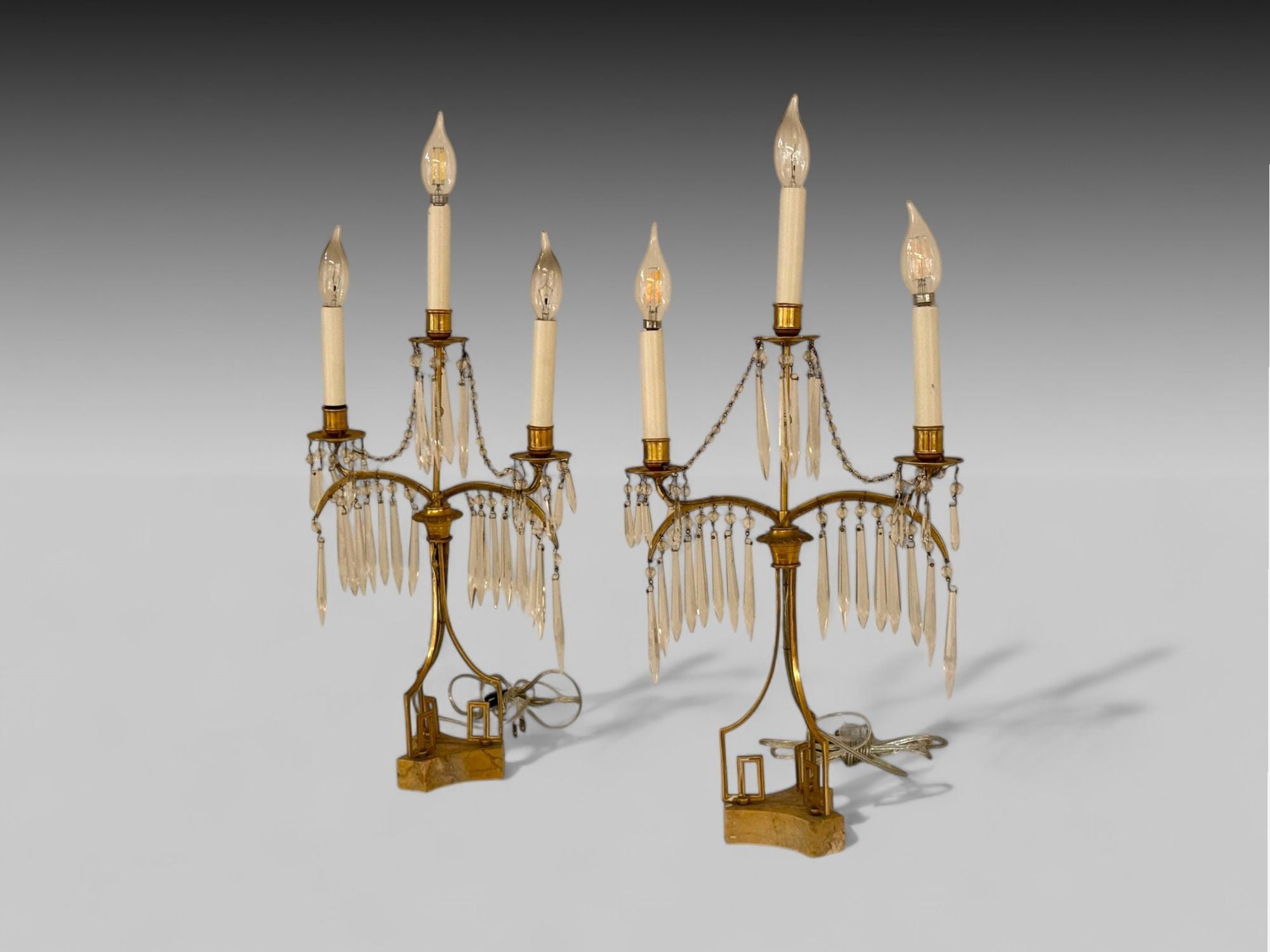 Russian Neoclassical, Table Lamps, Dore Bronze, Crystal, France, 19th C.