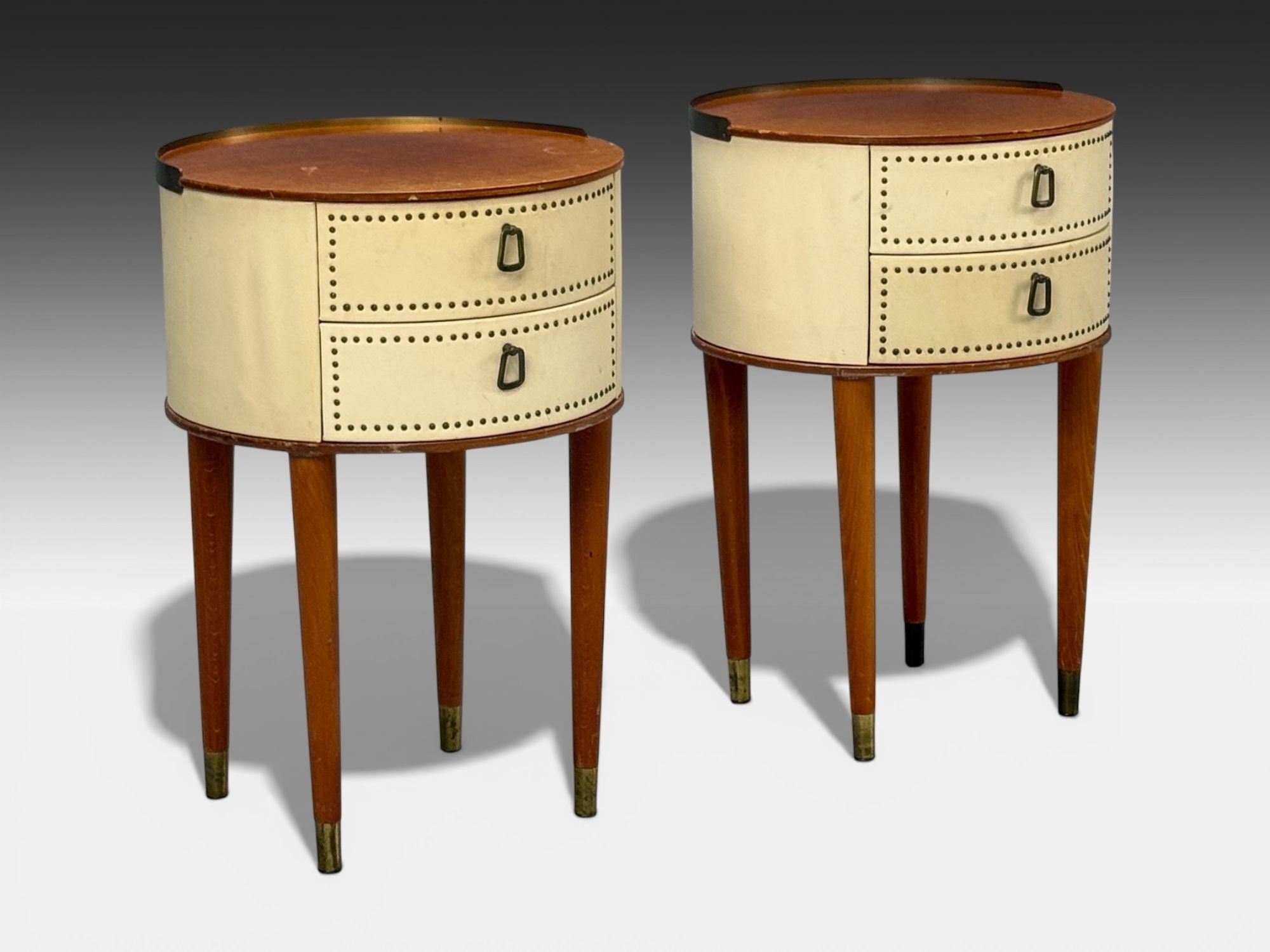Halvdan Petterson, Nightstands, Leather, Beech, Brass, Sweden, 1950s