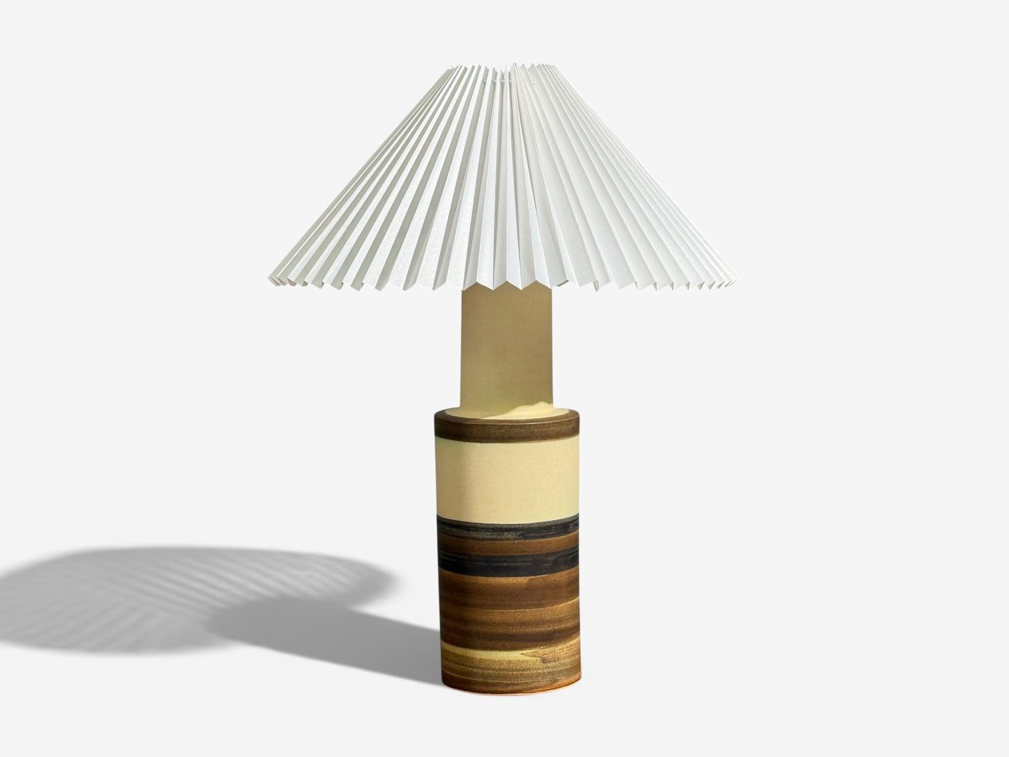 Eriksen Keramik, Large Table Lamp, Beige Stoneware, Denmark, 1970s