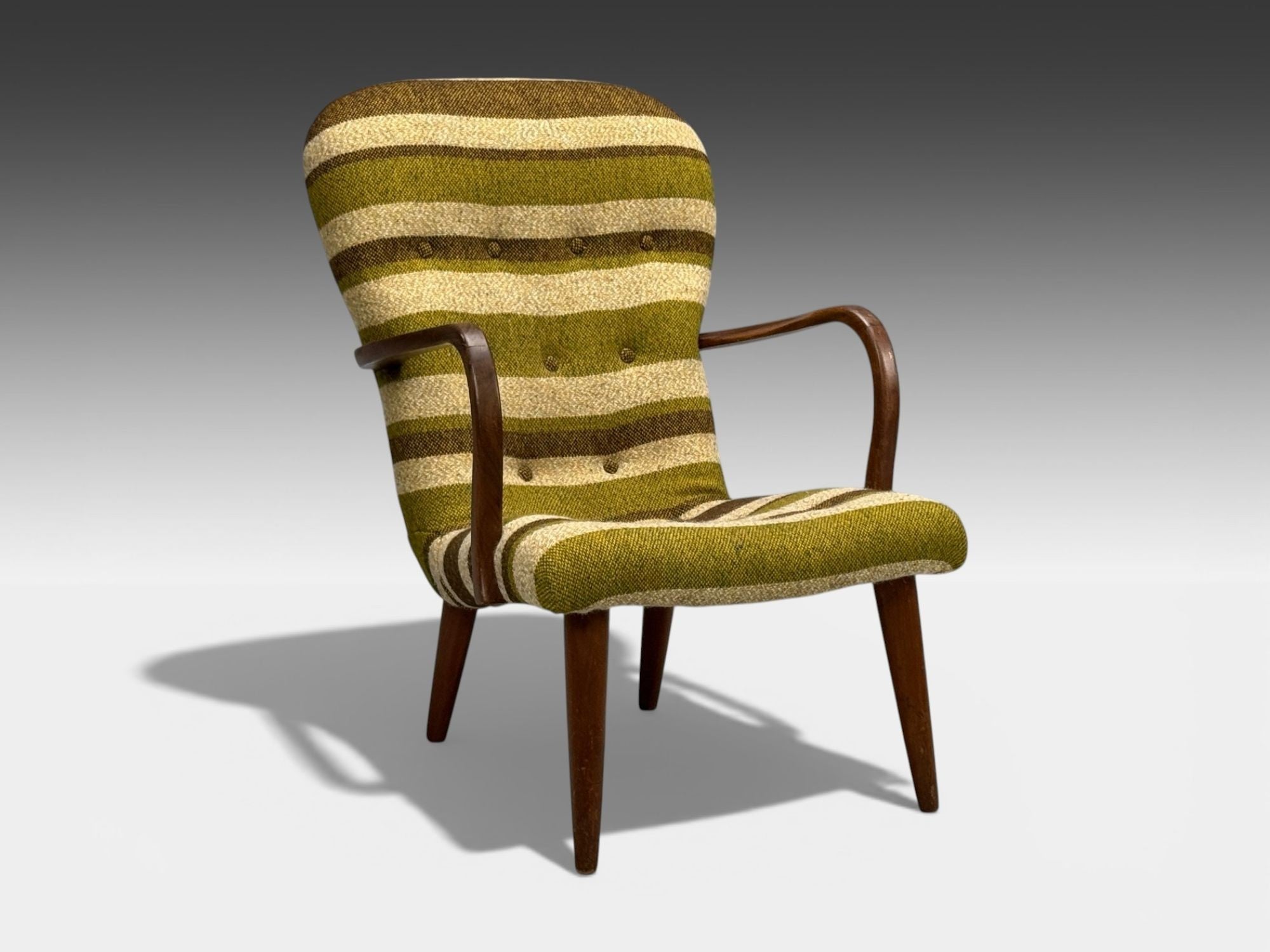 Philip Arctander Style, Lounge Chair, Wool, Walnut, Denmark, 1940s