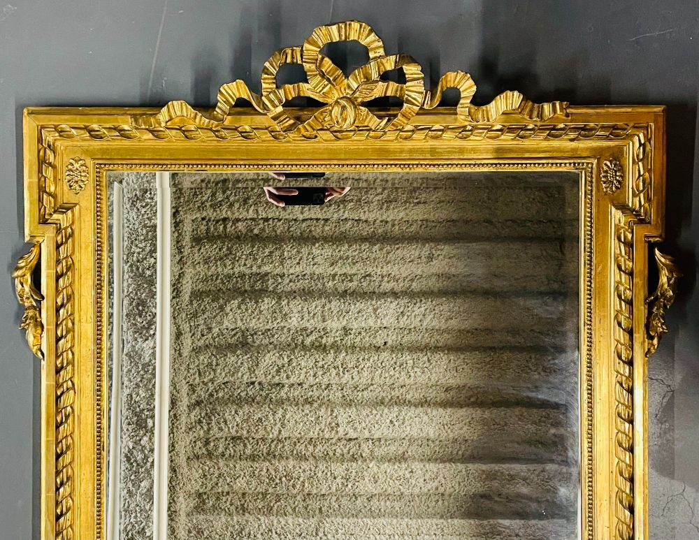 Louis XVI Style Gilt Wood Pier, Console, Wall Mirror, Beveled