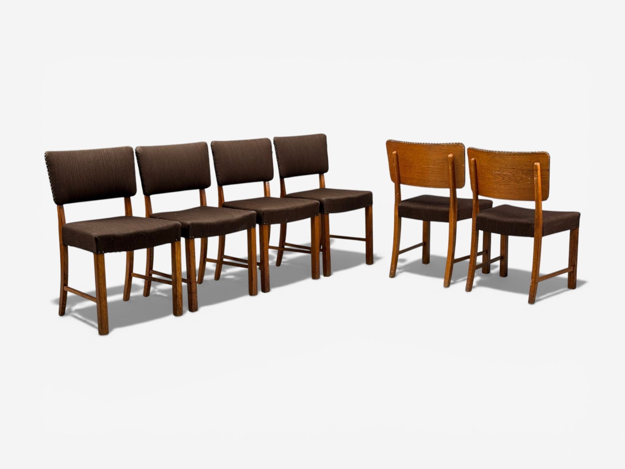 Fritz Hansen, Six Dining Chairs, Oak, Wool, Denmark, 1930s