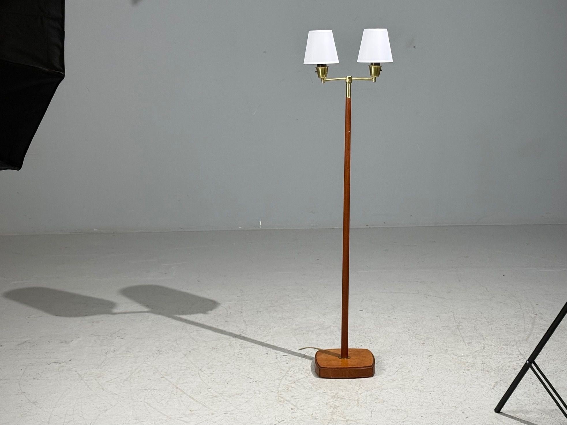 Swedish Modern, Floor Lamp, Teak, Brass, Sweden, 1960s
