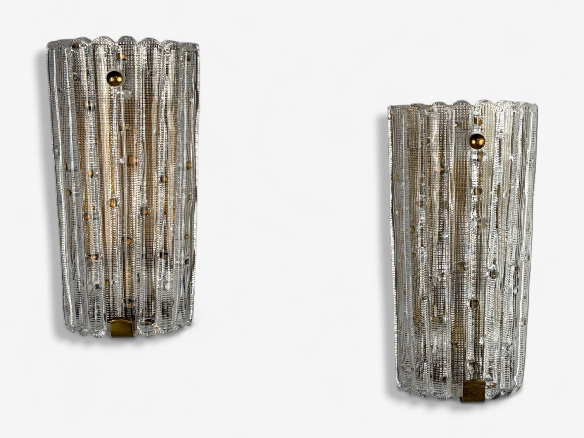 Carl Fagerlund, Textured Glass, Brass, Large Wall Sconces, Sweden, 1940s