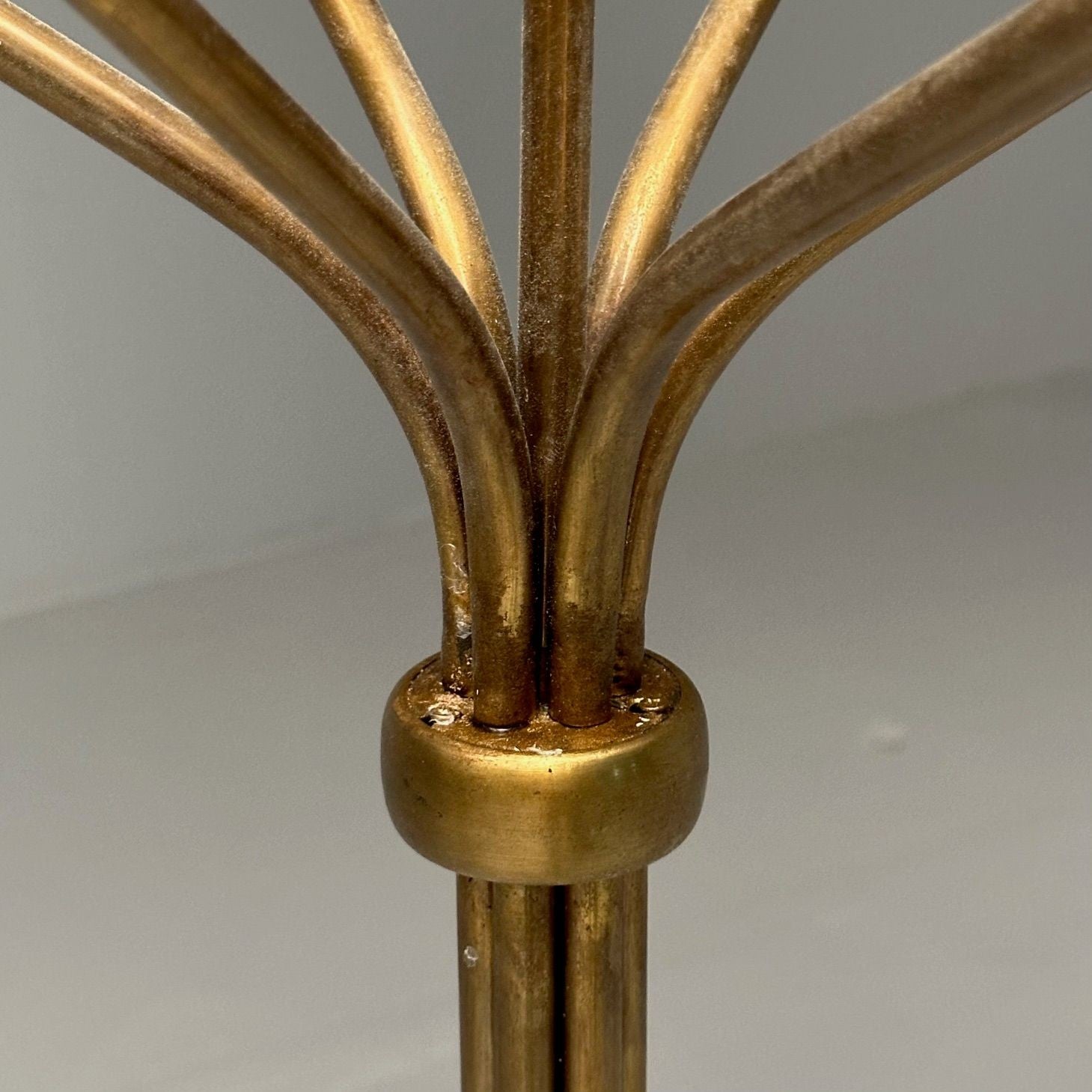 French Mid-Century Modern Style, Gilt Metal, Fabric, Vintage Floor Lamps