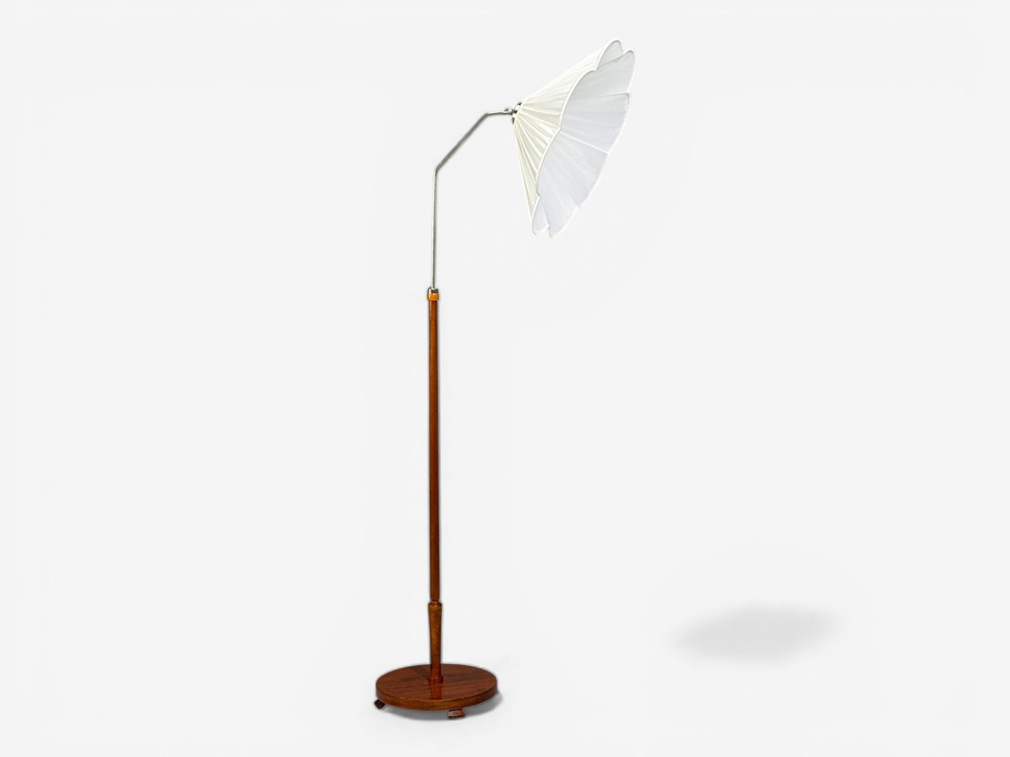 Swedish Art Deco, Floor Lamp, Wood, Metal, Silk, Sweden, 1930s