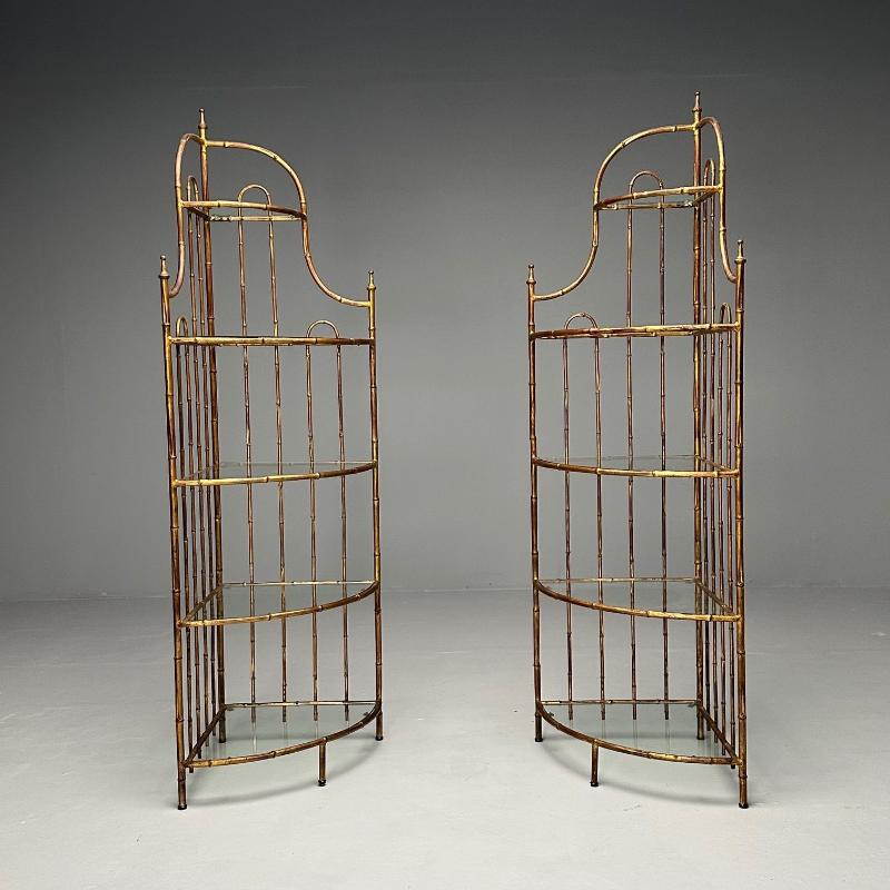 Maison Jansen, Hollywood Regency, Etagères, Brass Faux Bamboo, 1970s