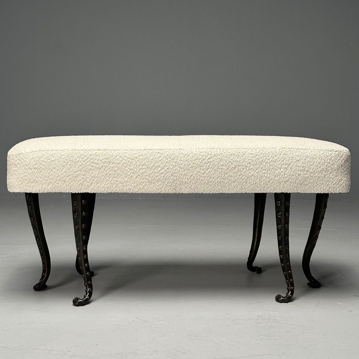 Modern, Long Octopus Benches, Blackened Bronze, White Boucle