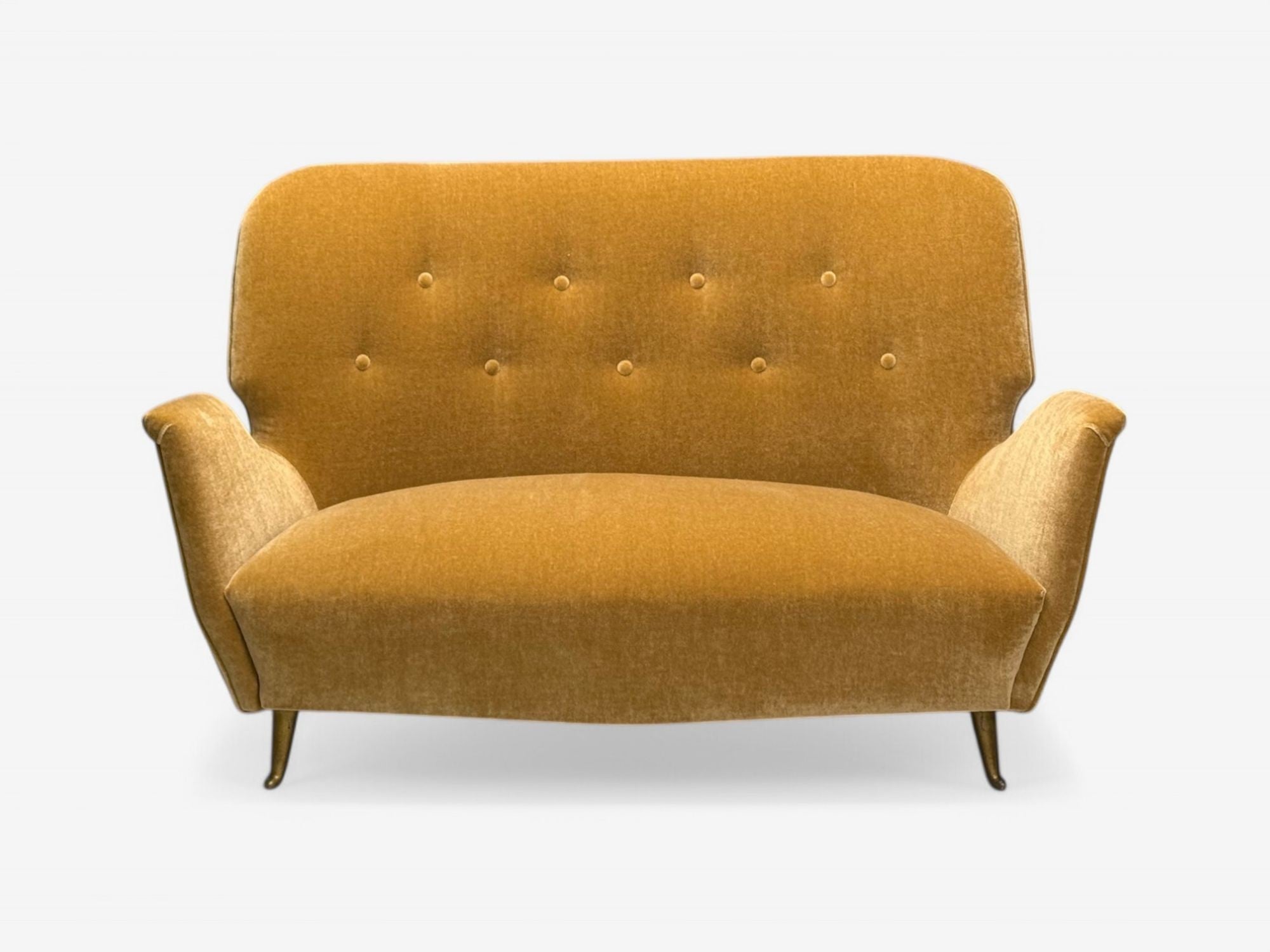 ISA Bergamo, Italian Mid-Century Modern, Bronze, Camel Mohair, Settee, 1950s
