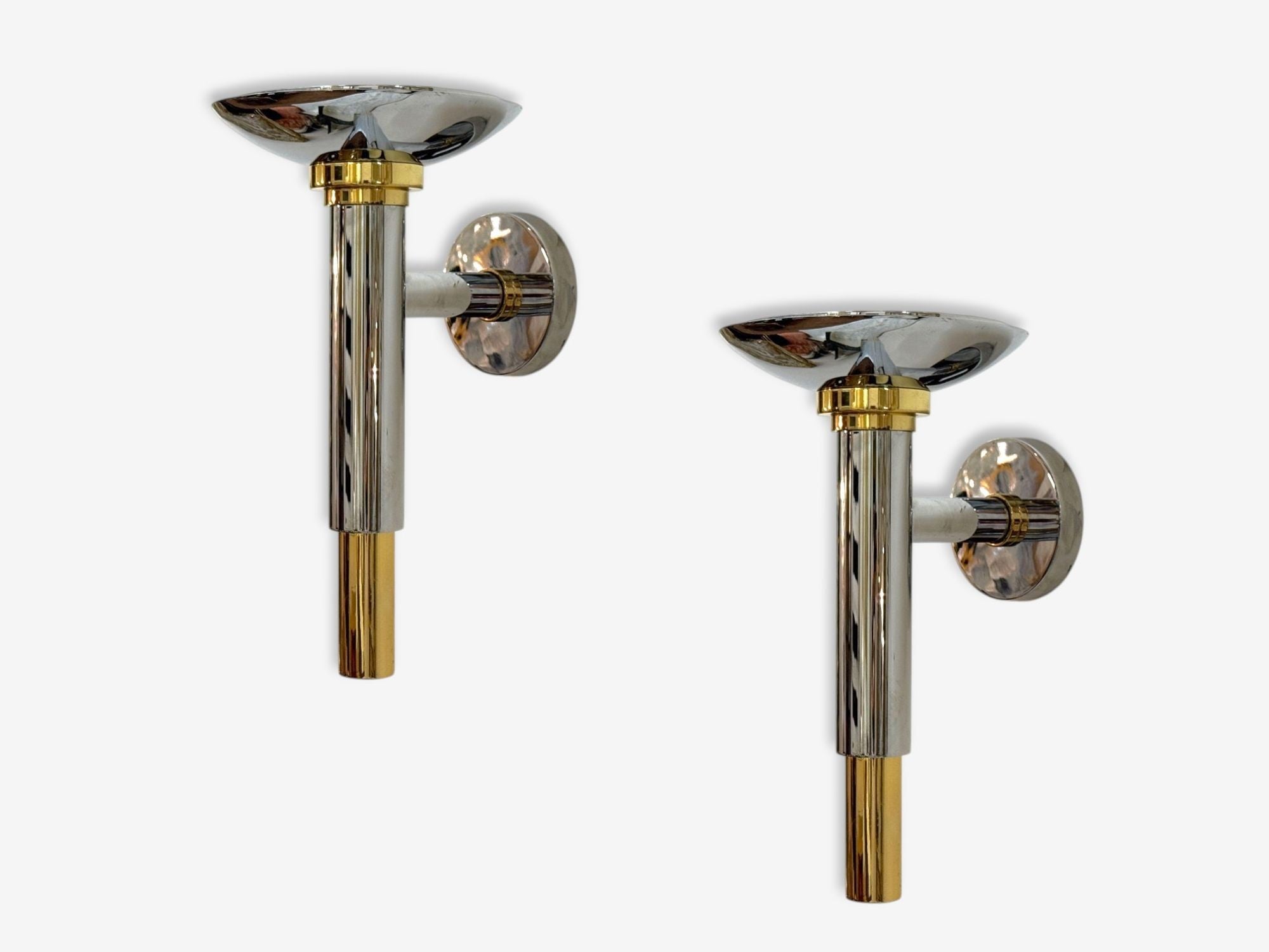 Karl Springer Style, Chrome, Brass, Large Wall Lights, USA, 1960s