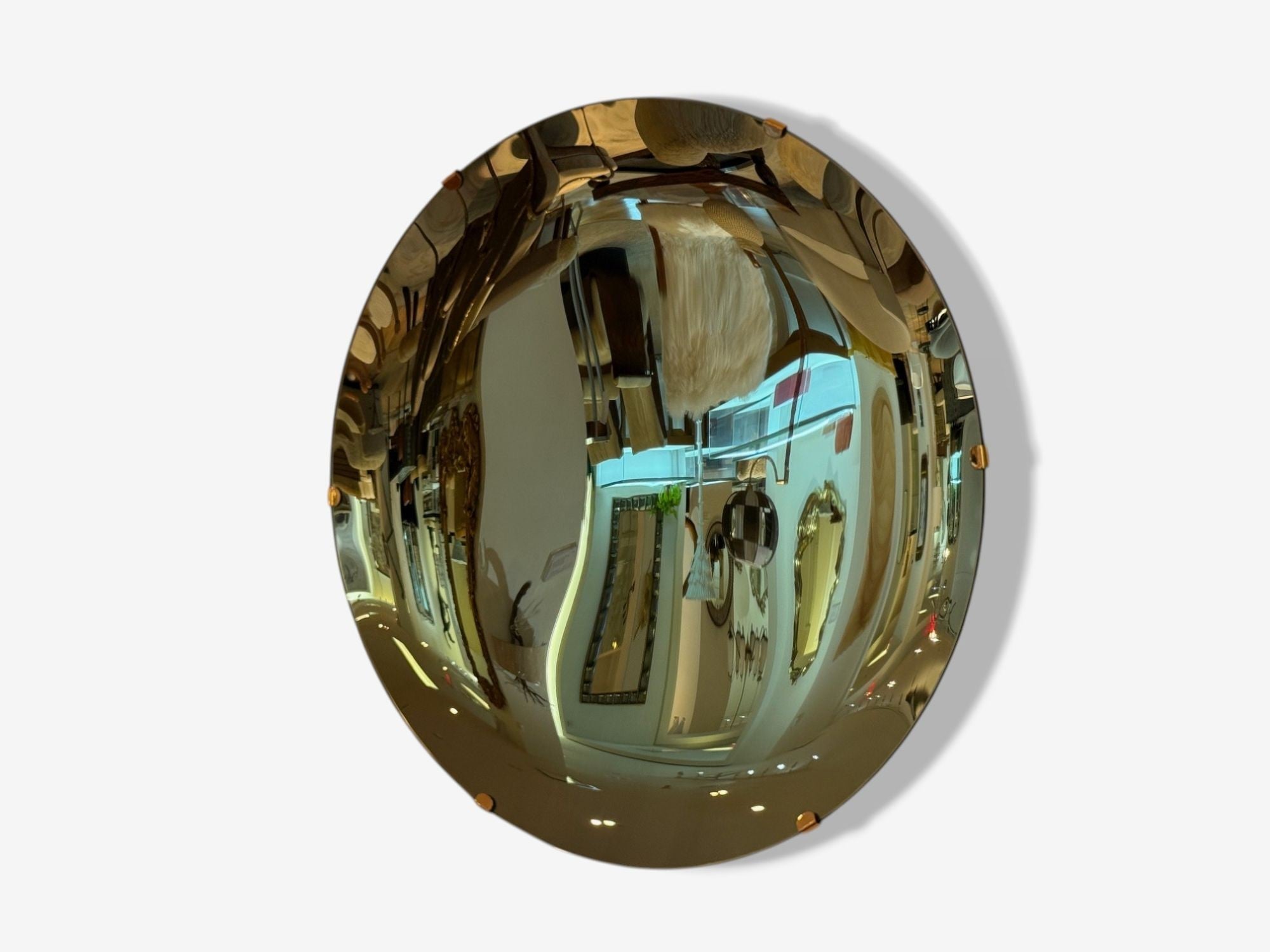 Contemporary, Concave Glass, Brass, Vintage Green Modern Space Age Wall Mirror