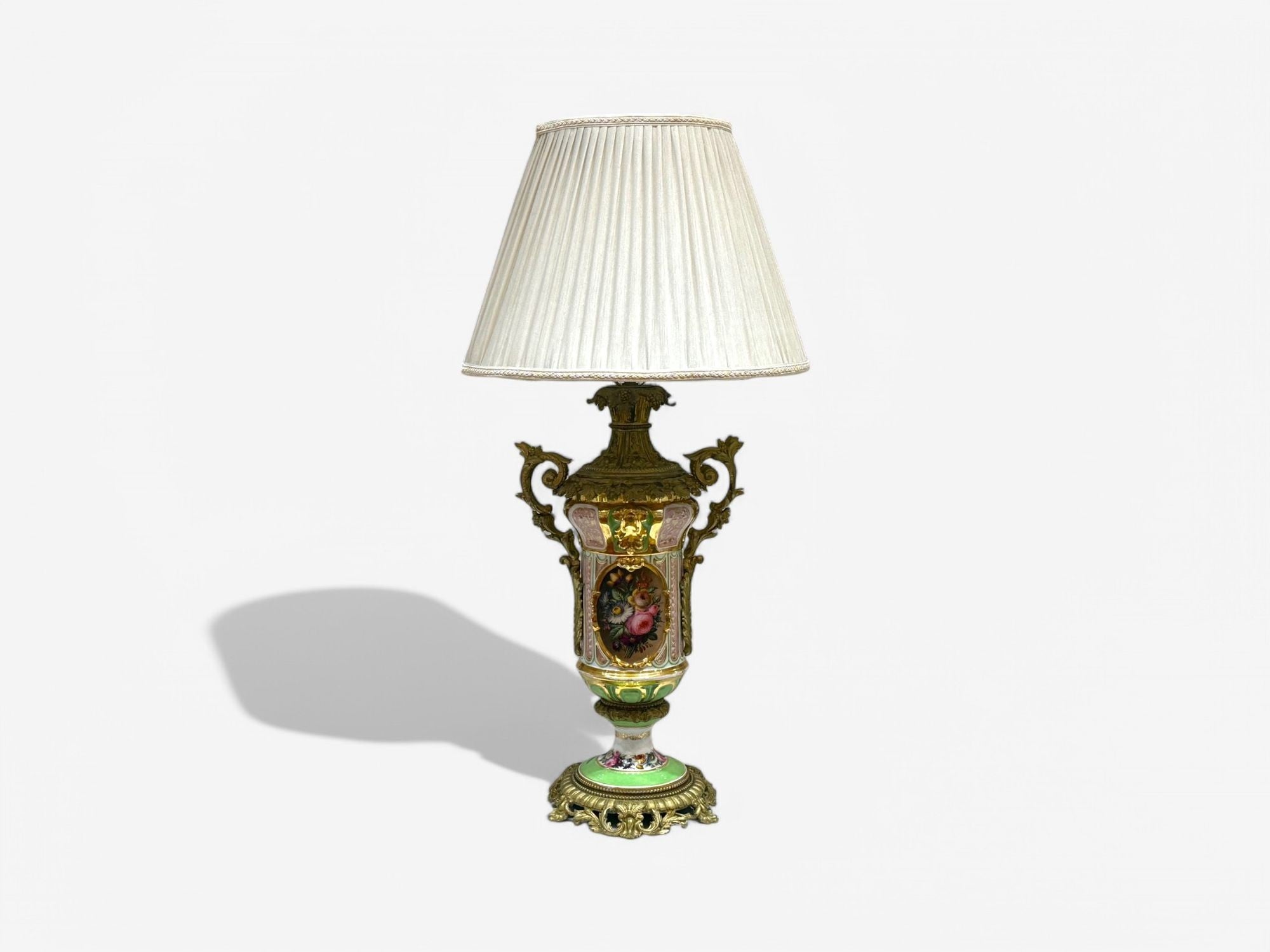 French Design, Gilt Bronze, Porcelain, Ornate Table Lamp, France, 19th C.