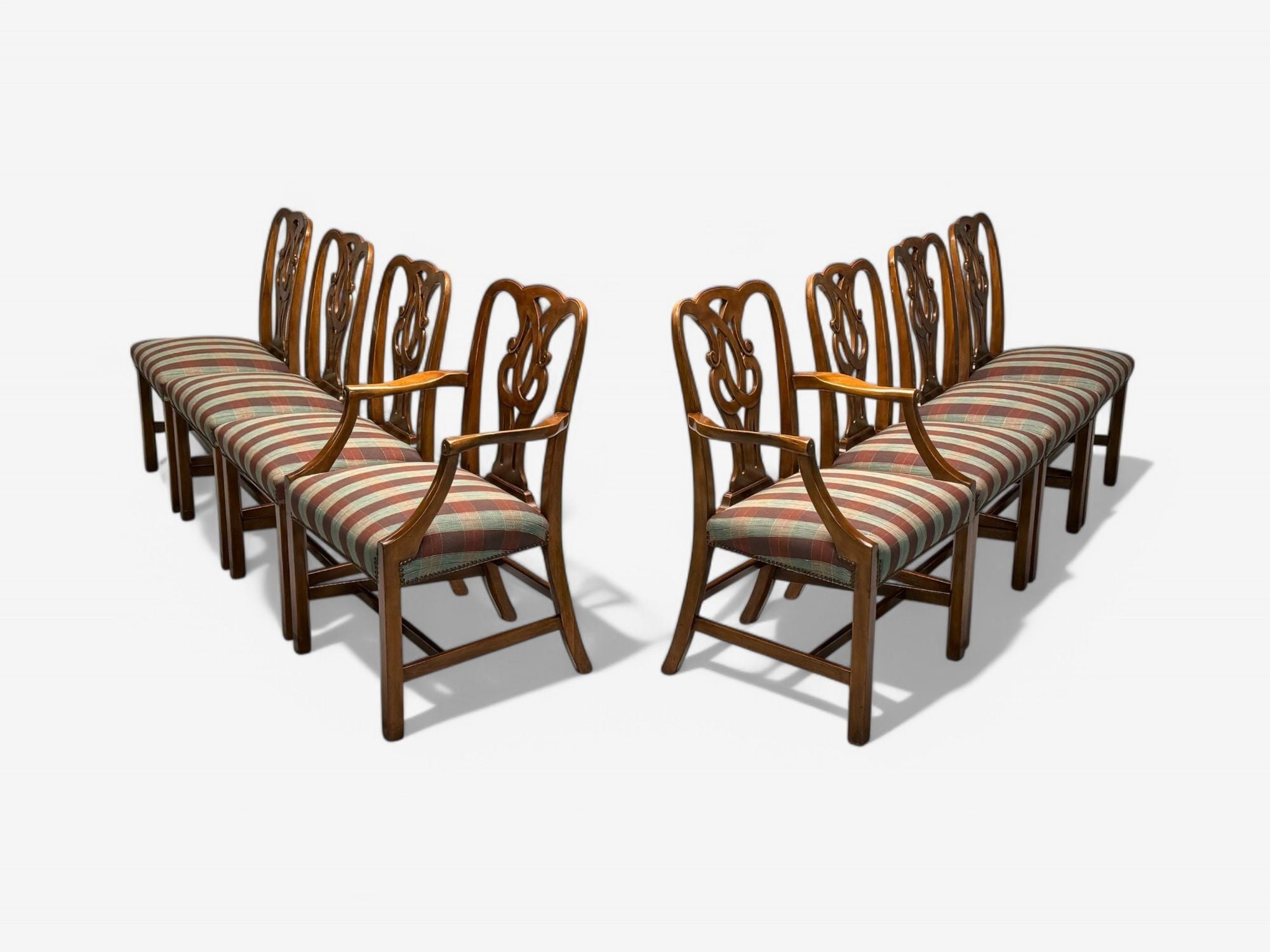 Baker Furniture, Chippendale Style, Mahogany, Eight Dining Chairs, USA, 1950s