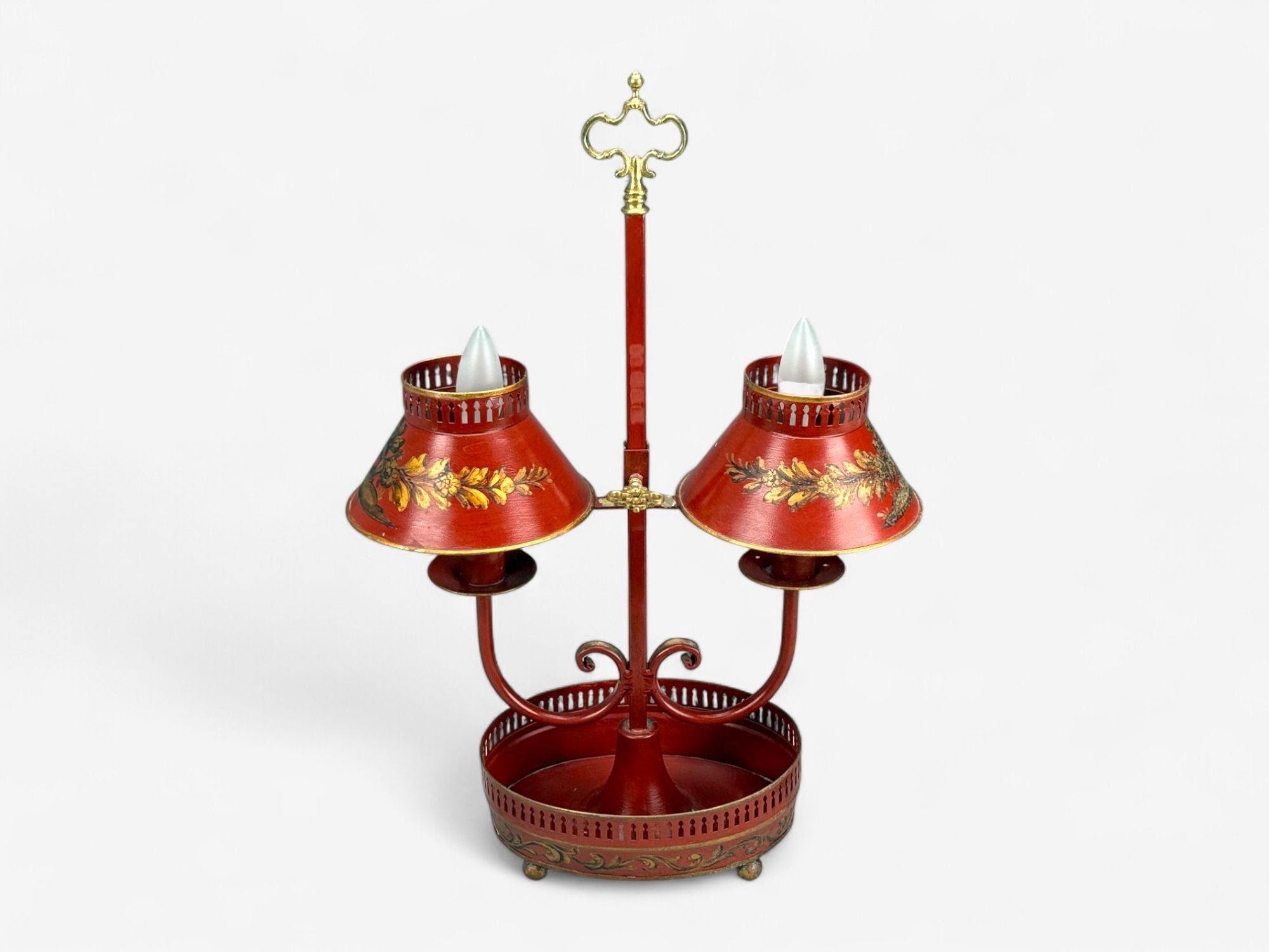 Chinese Export, Painted Metal, Brass, Red Japanned Table Lamp, 20th C.