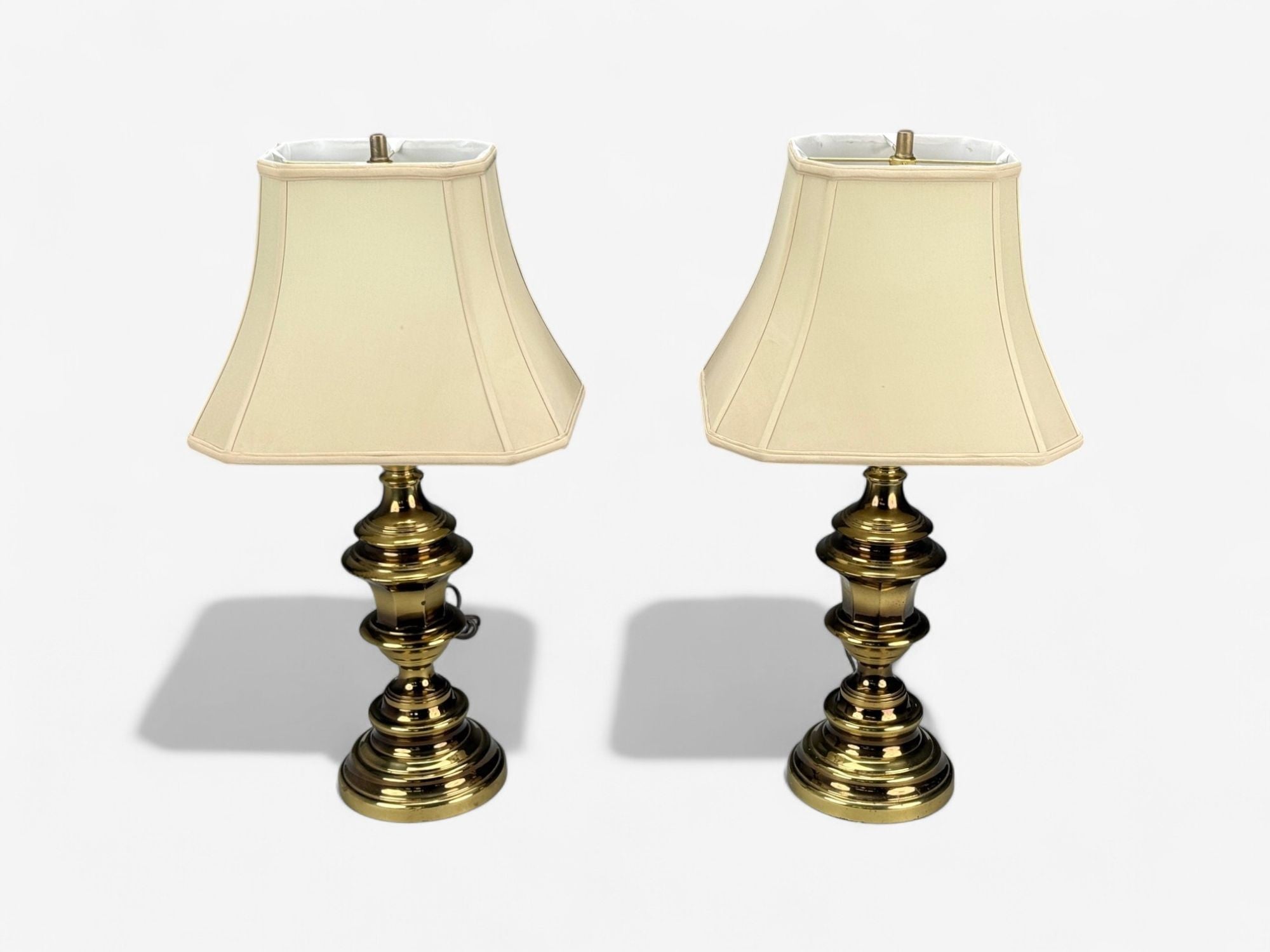 Hollywood Regency, Brass, Fabric, Table Lamps, USA, 1970s
