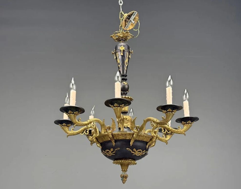 Federal Style, Chandelier, Bronze, Ebony, Europe, 1960s