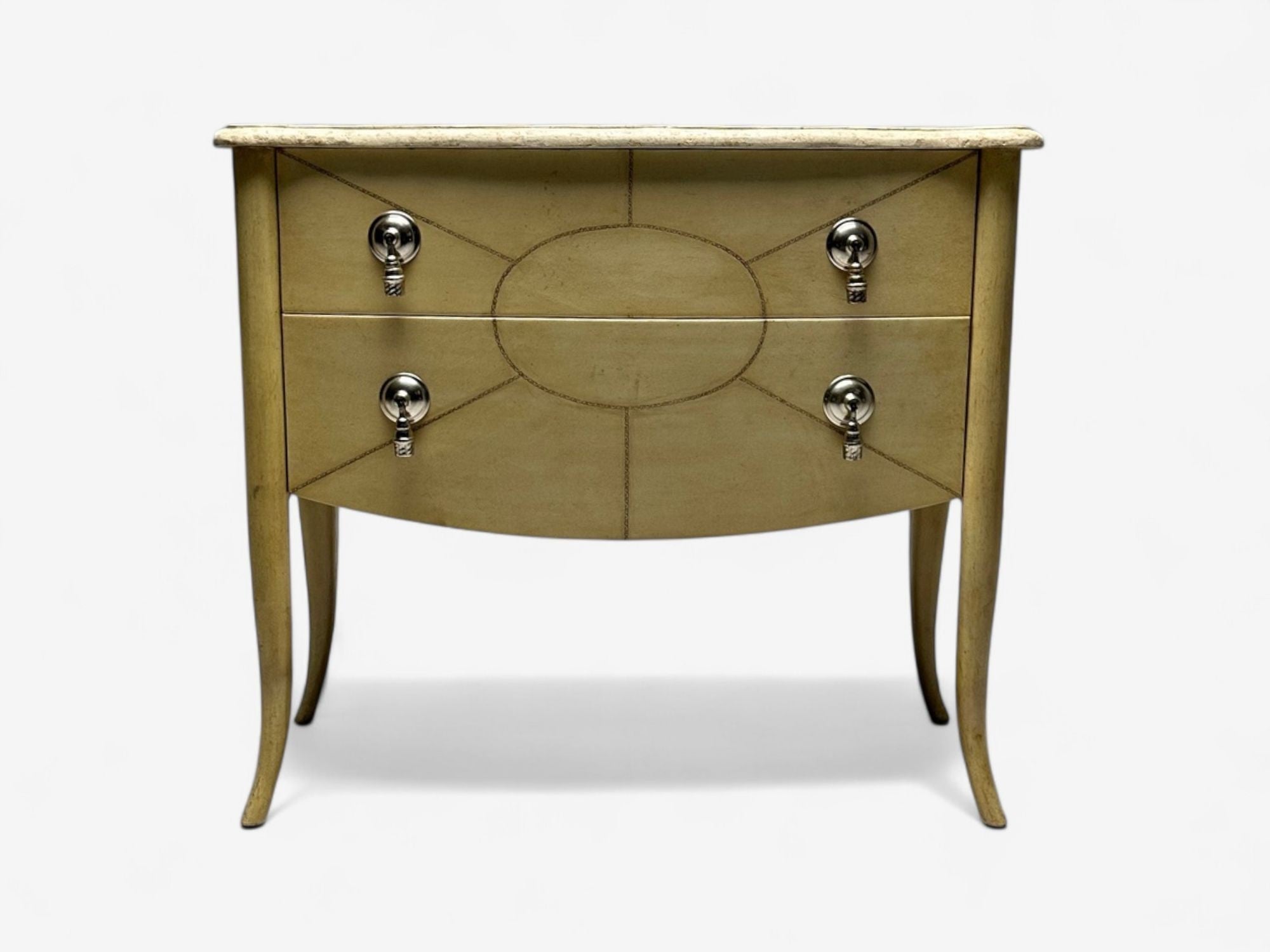 Andre Groult Style, Art Deco, Parchment Paper, Faux Stone, Nightstand, 1990s