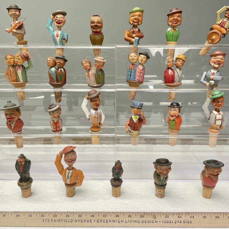 German, Cork Wine Stoppers, Hand Carved, Painted Wood, 19th/20th Century