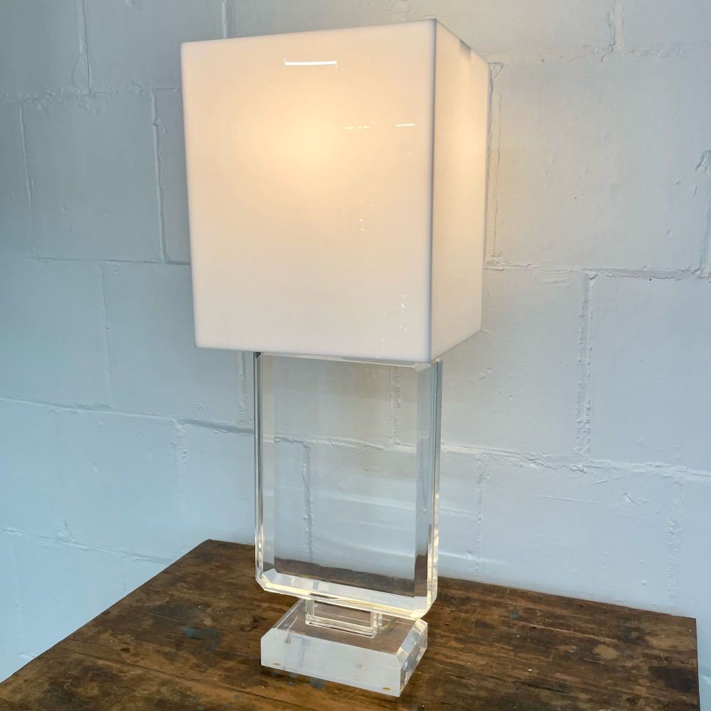 Single Lucite and Brass Mid-Century Modern Art Deco Style Table / Desk Lamp